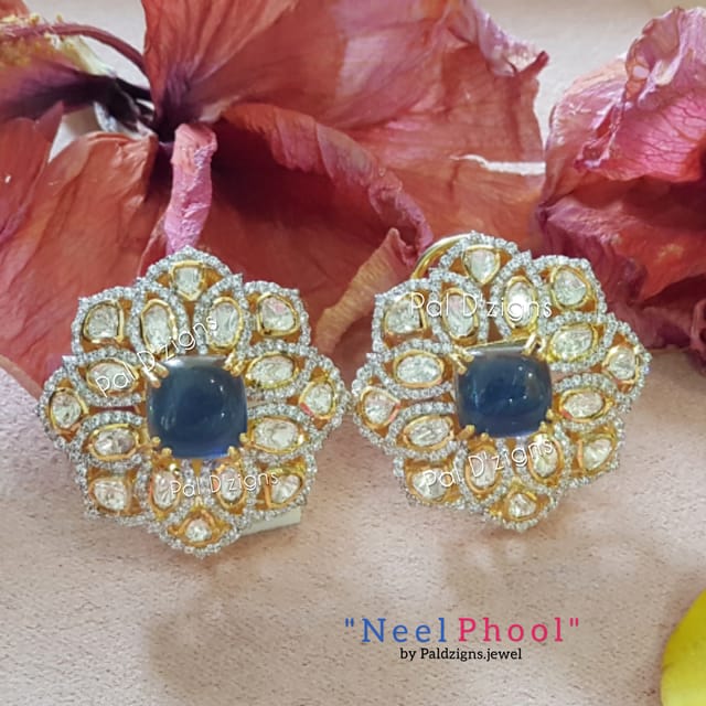 Neel Phool Moissanite Polki Stud