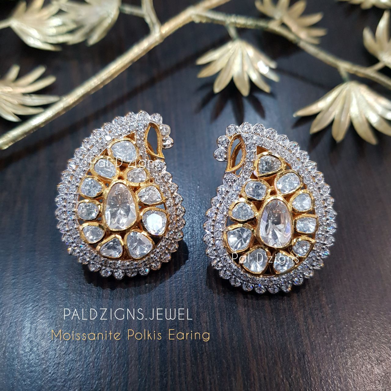 Paisley Moissanite Polki Studs