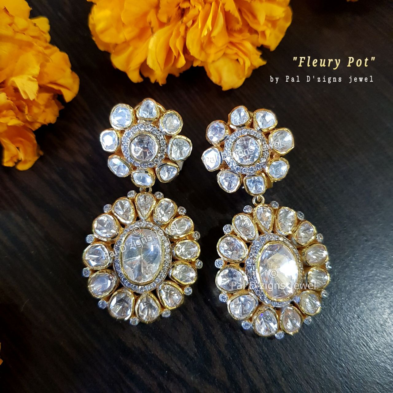 Fleury Pot Moissanite Polki earings