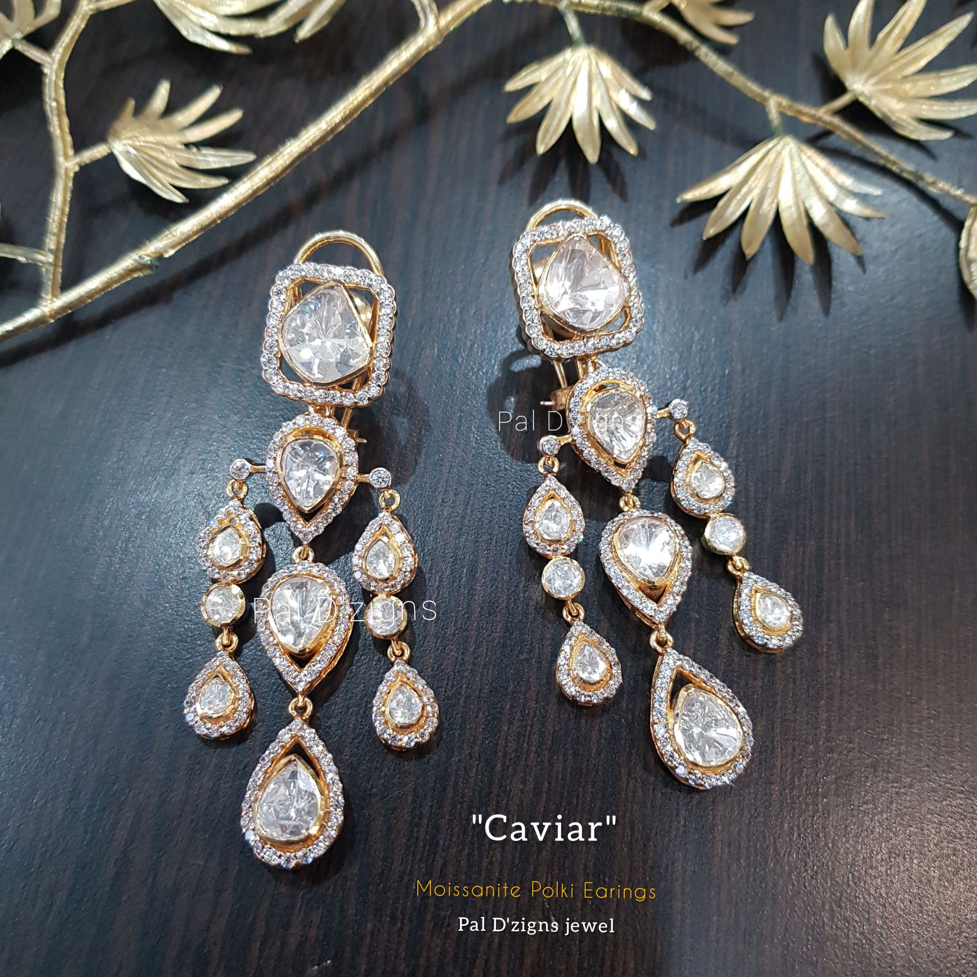 Caviar Moissanite Polki Earings