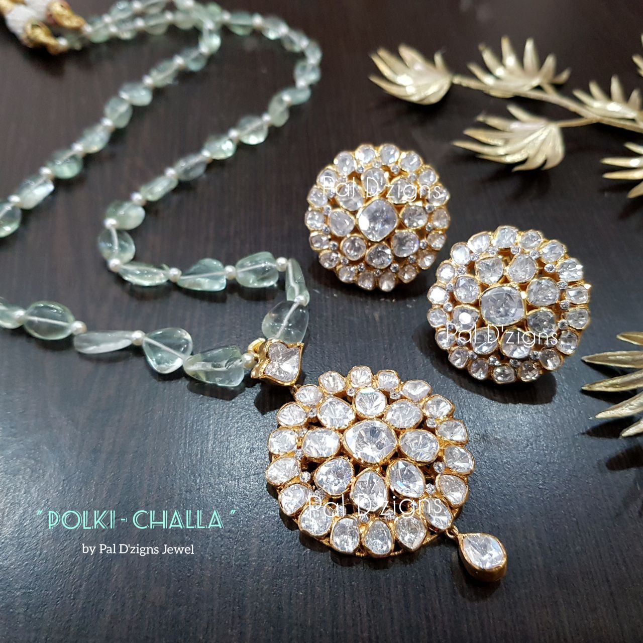 Challa Moissanite Polki Pendant Set