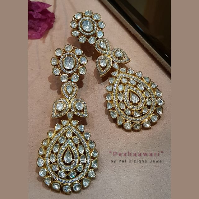 Peshaawari Earings in Moissanite Polki