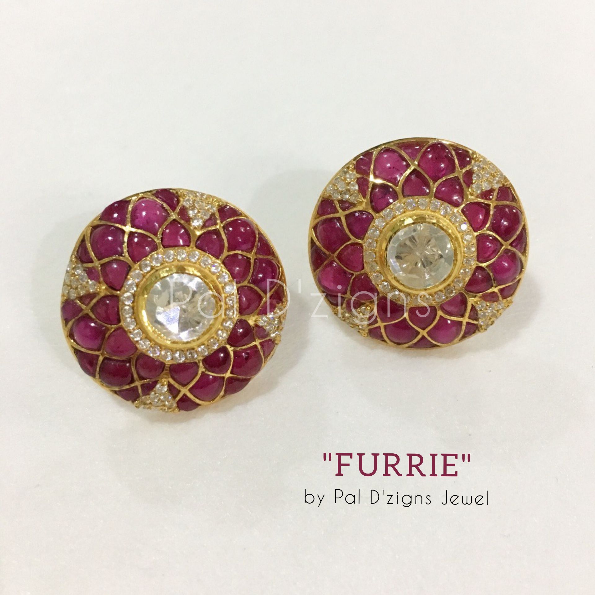 FURRIE (RED) Moissanite Polki Studs