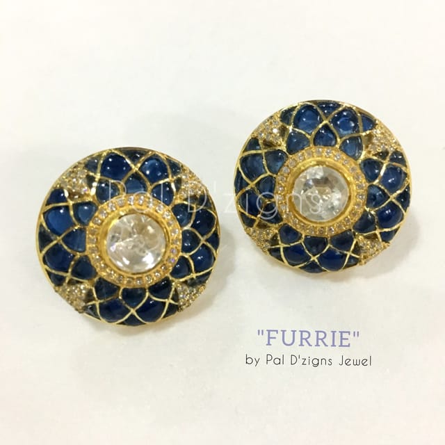 Furrie (BLUE) Moissanite Polki Studs