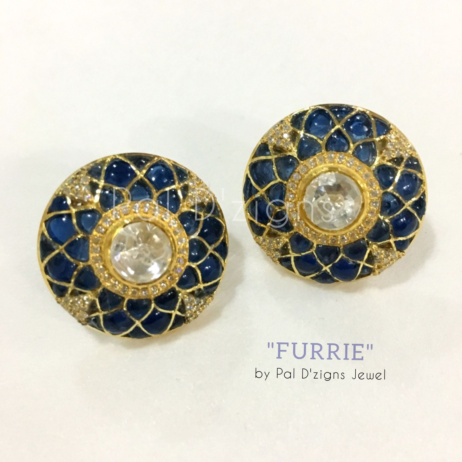 Furrie (BLUE) Moissanite Polki Studs