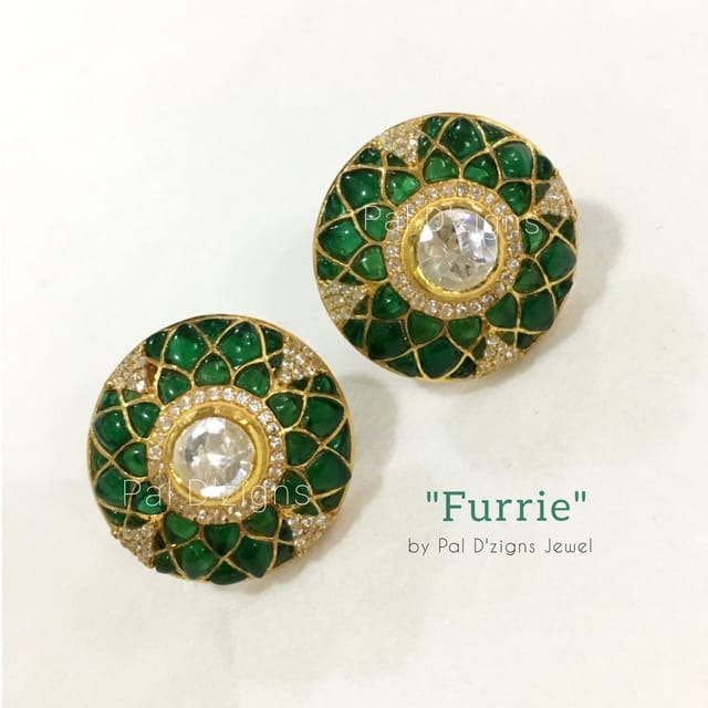Furrie (GREEN) Moissanite Polki Studs