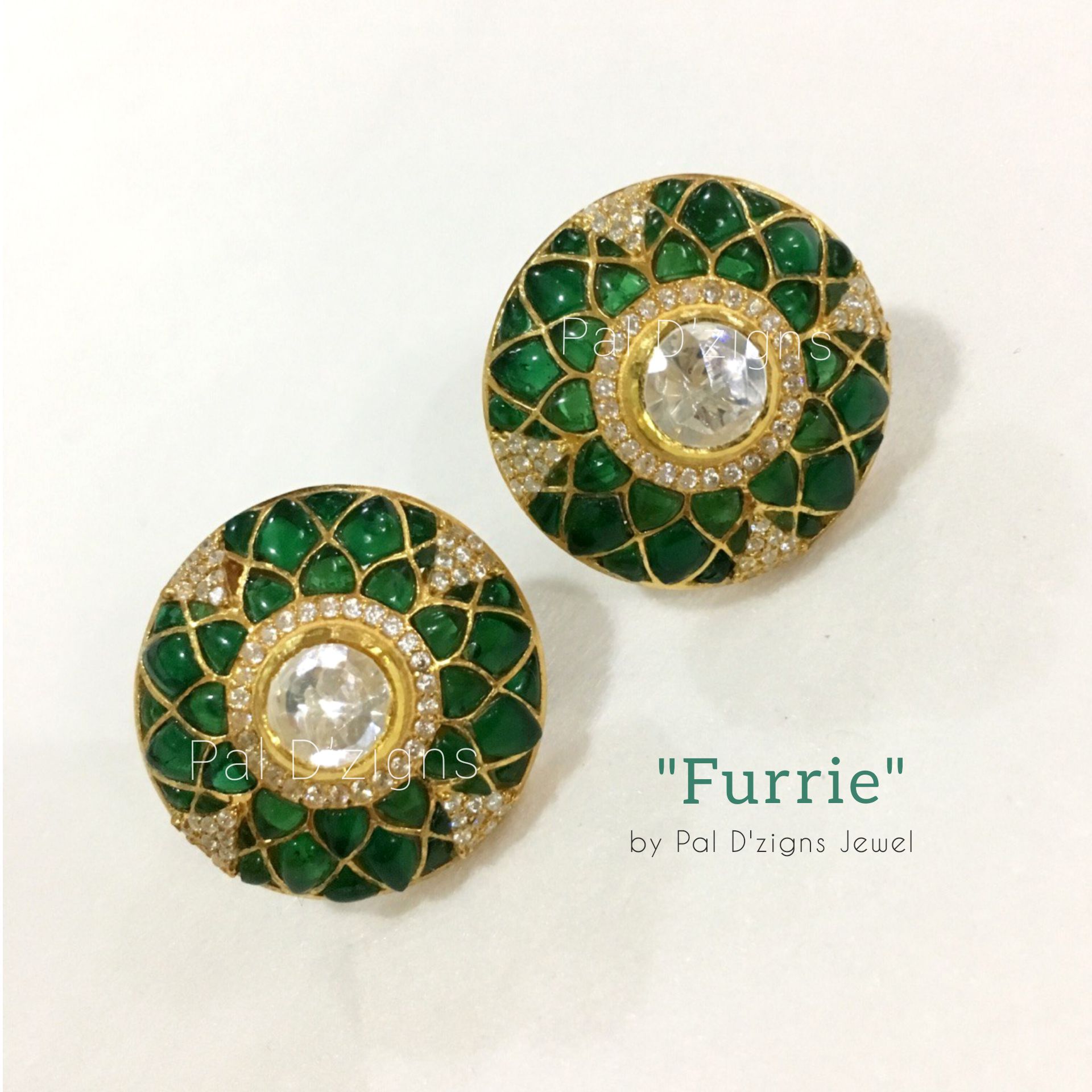 Furrie (GREEN) Moissanite Polki Studs