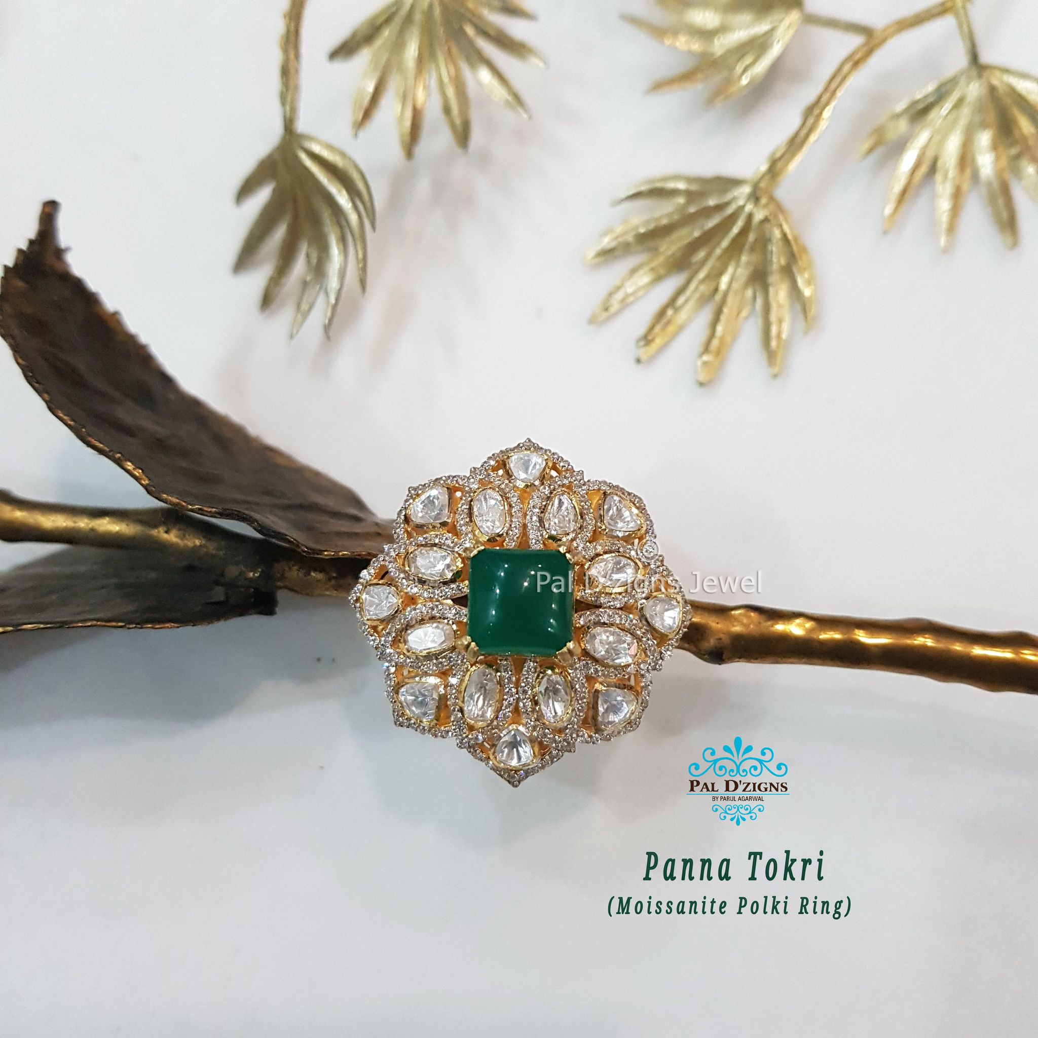 Panna Tokri Moissanite Polki Ring