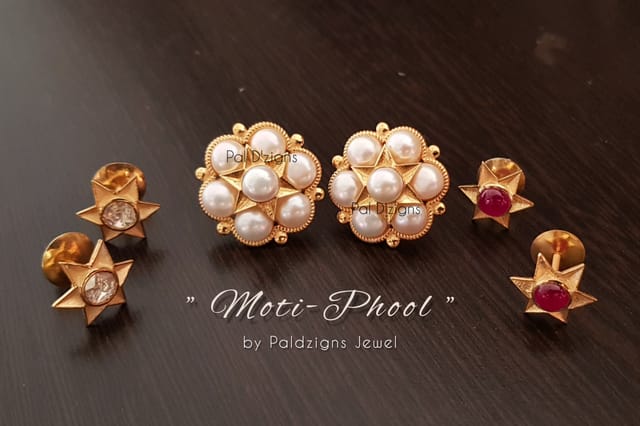 Moti-Phool Moissanite Polki Studs