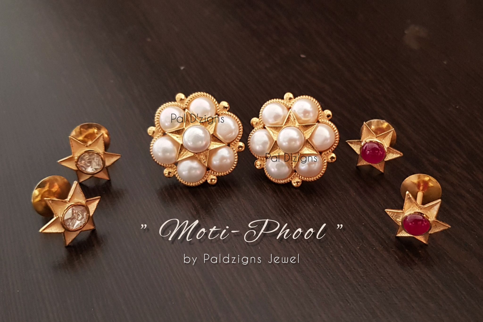 Moti-Phool Moissanite Polki Studs