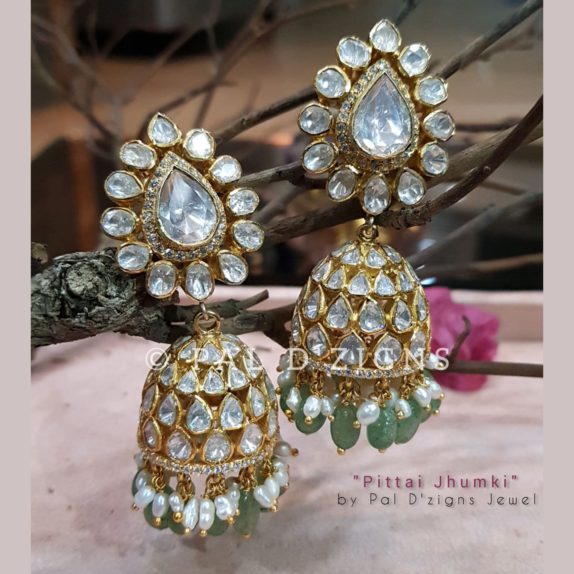 Pittai Jhumki Moissanite Polki