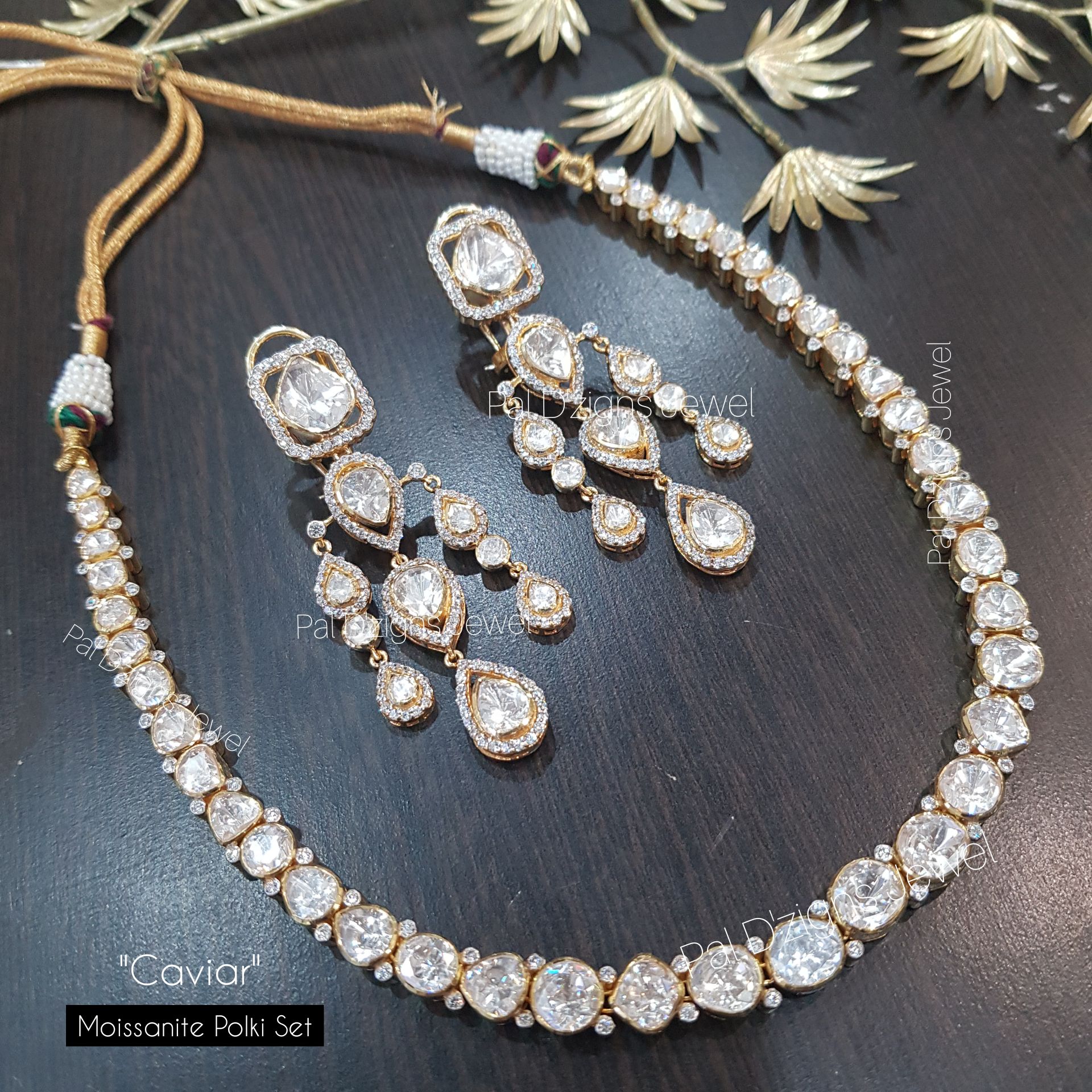 Caviar Moissanite Polki Necklace Set