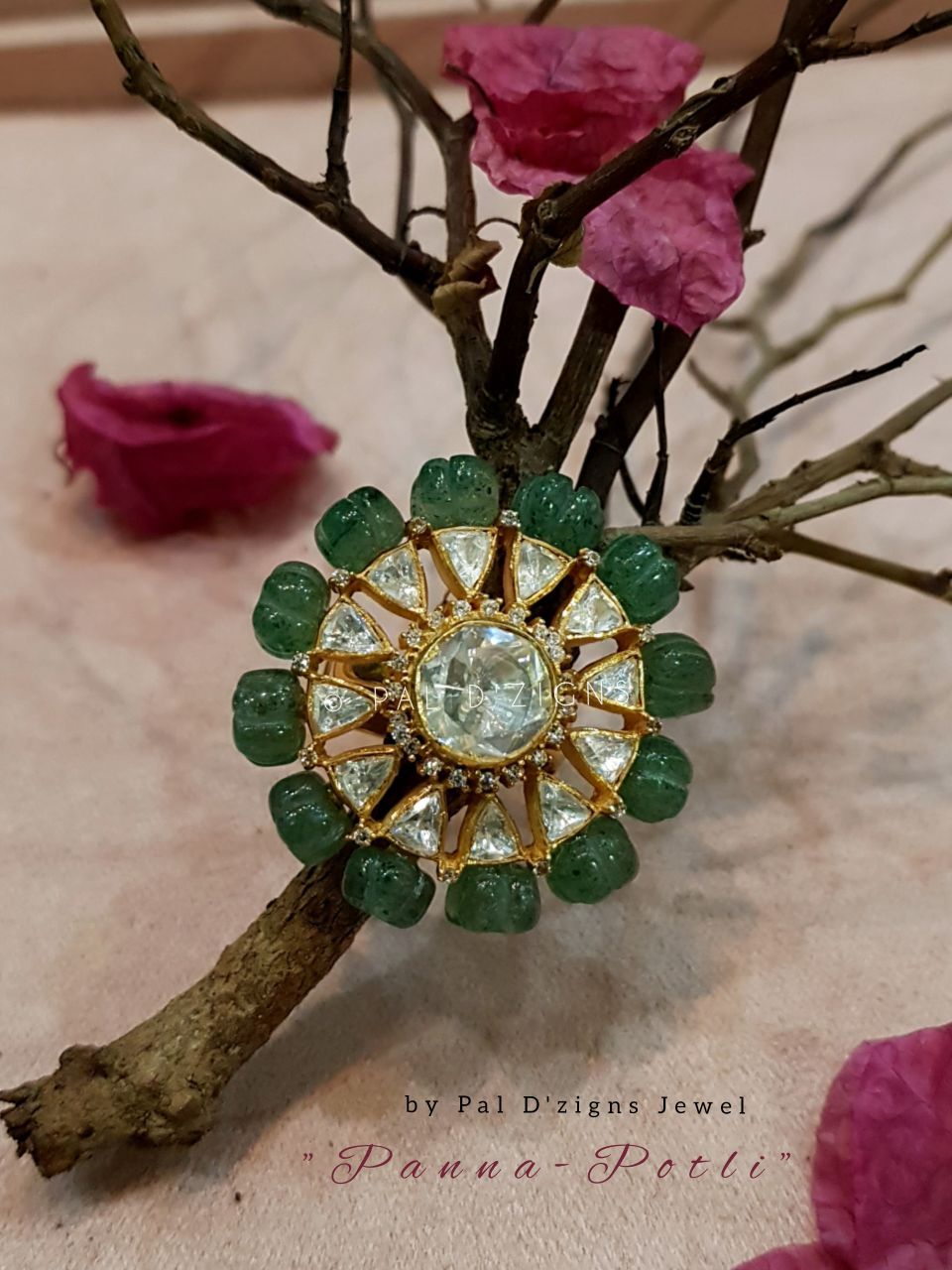Panna Potli Moissanite Polki Ring