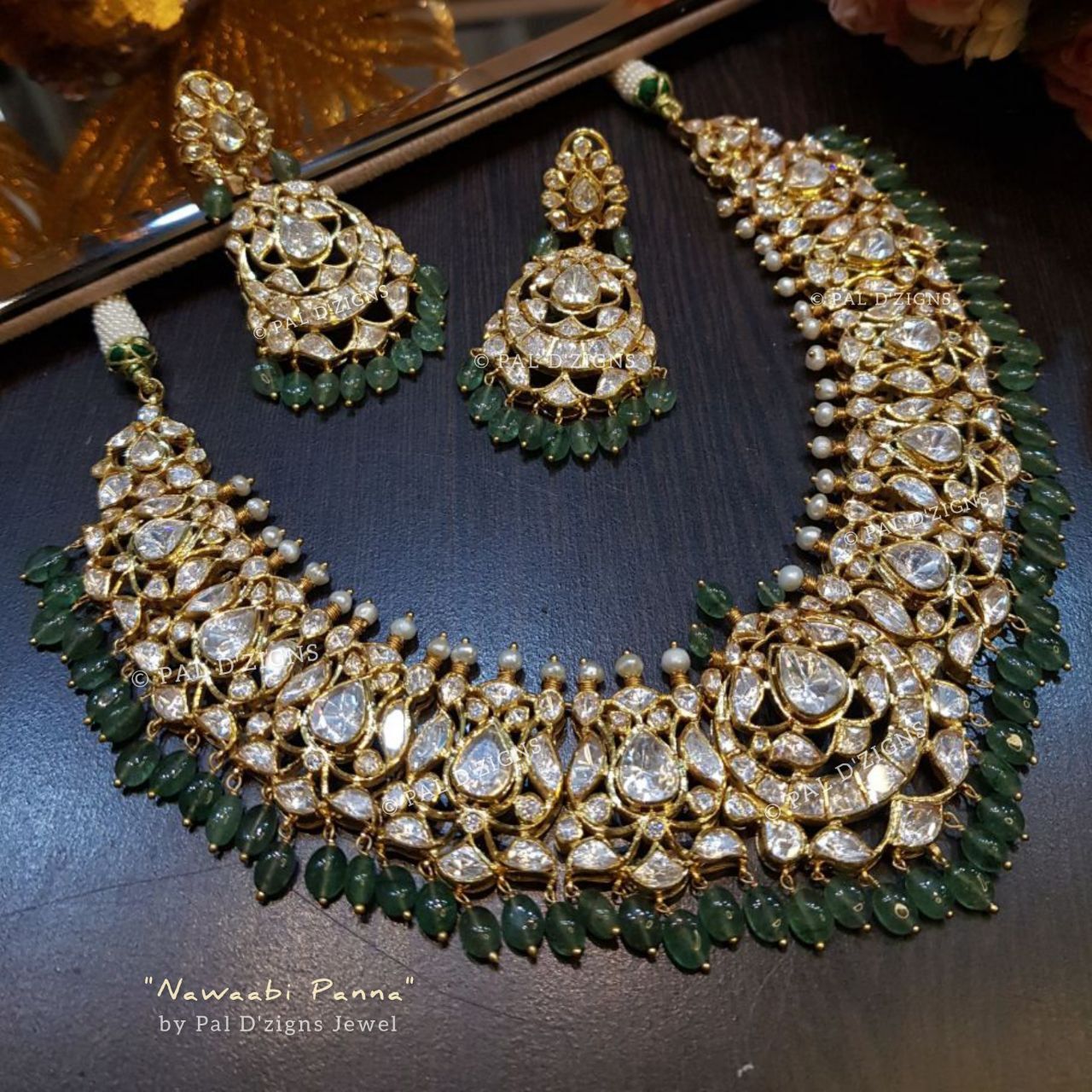 Nawaabi Panna Moissanite Polki Set