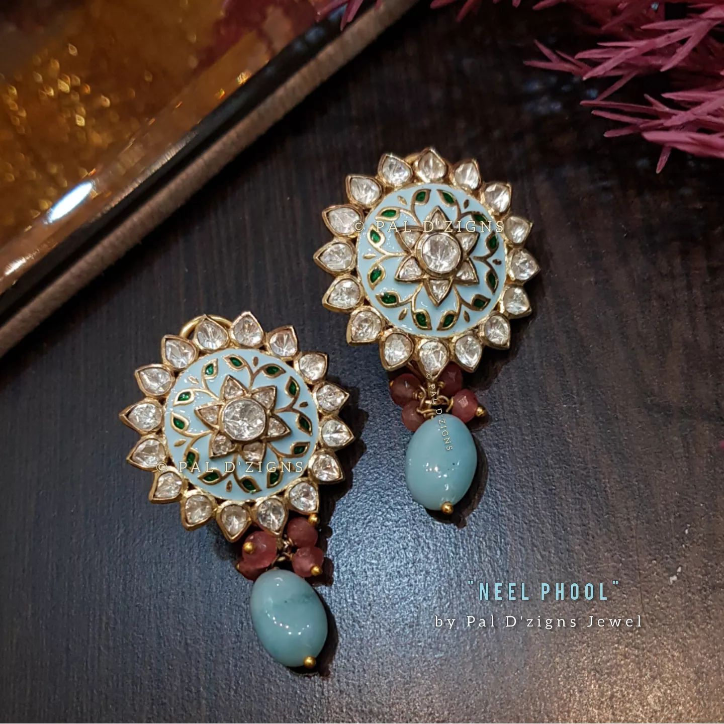 Neel Phool Moissanite Polki Earing