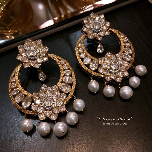 Chaand Phool Moissanite Polki Chandbaali