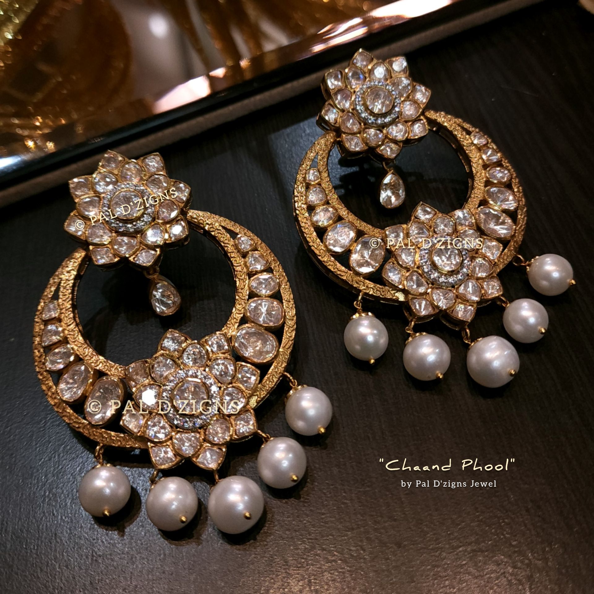 Chaand Phool Moissanite Polki Chandbaali