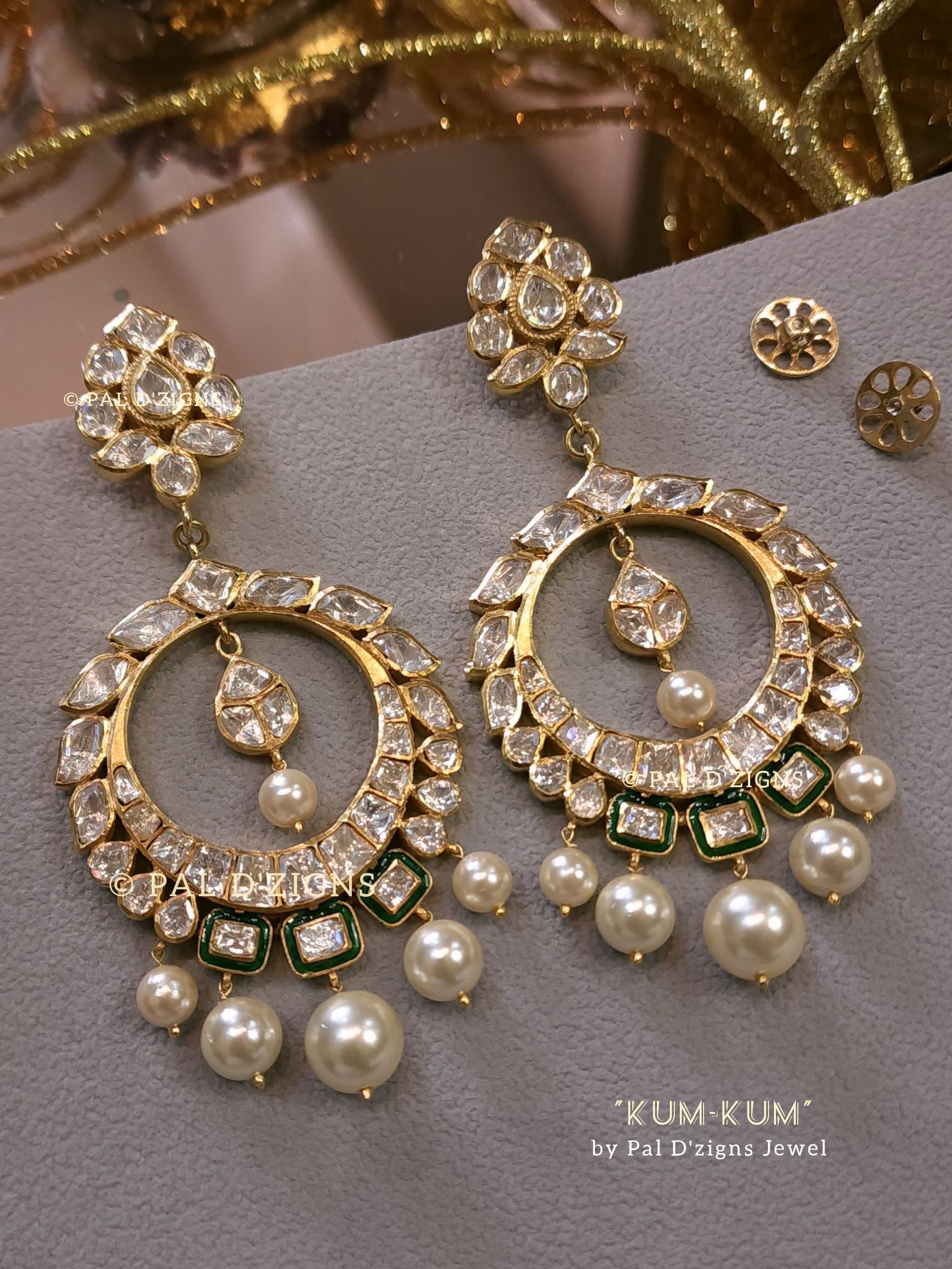 Kum Kum Moissanite Polki Chaandbaali