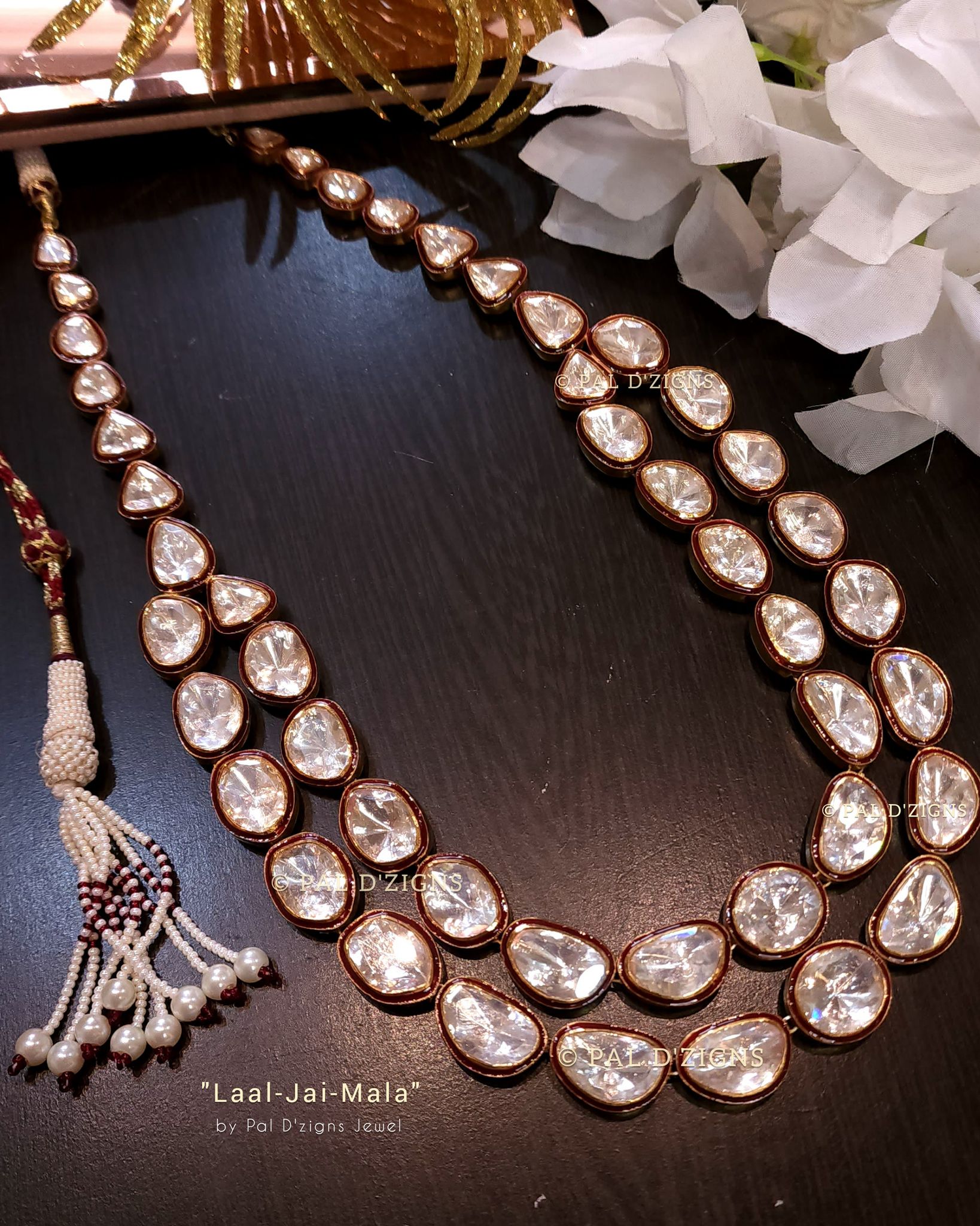 Laal Jai Mala Moissanite Polki Necklace
