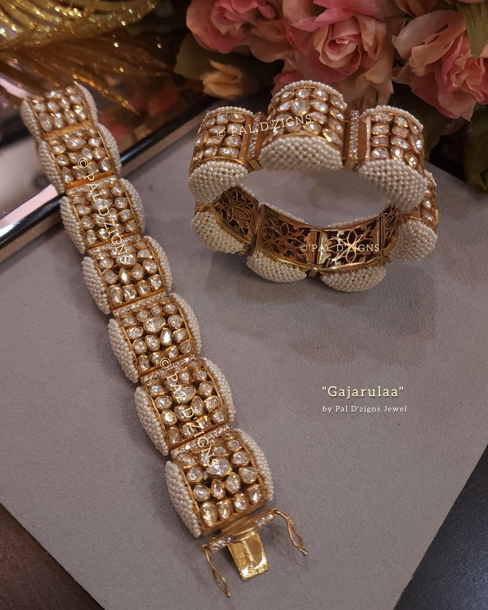 Gajraulaa Moti Polki Bangle (Pair)