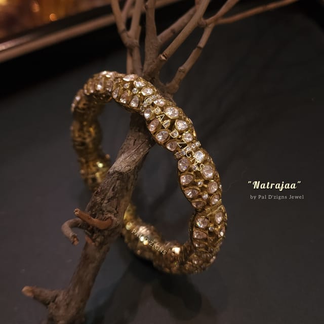 Natrajaa (2-4" Size) Moissanite Polki Bangles (SINGLE)