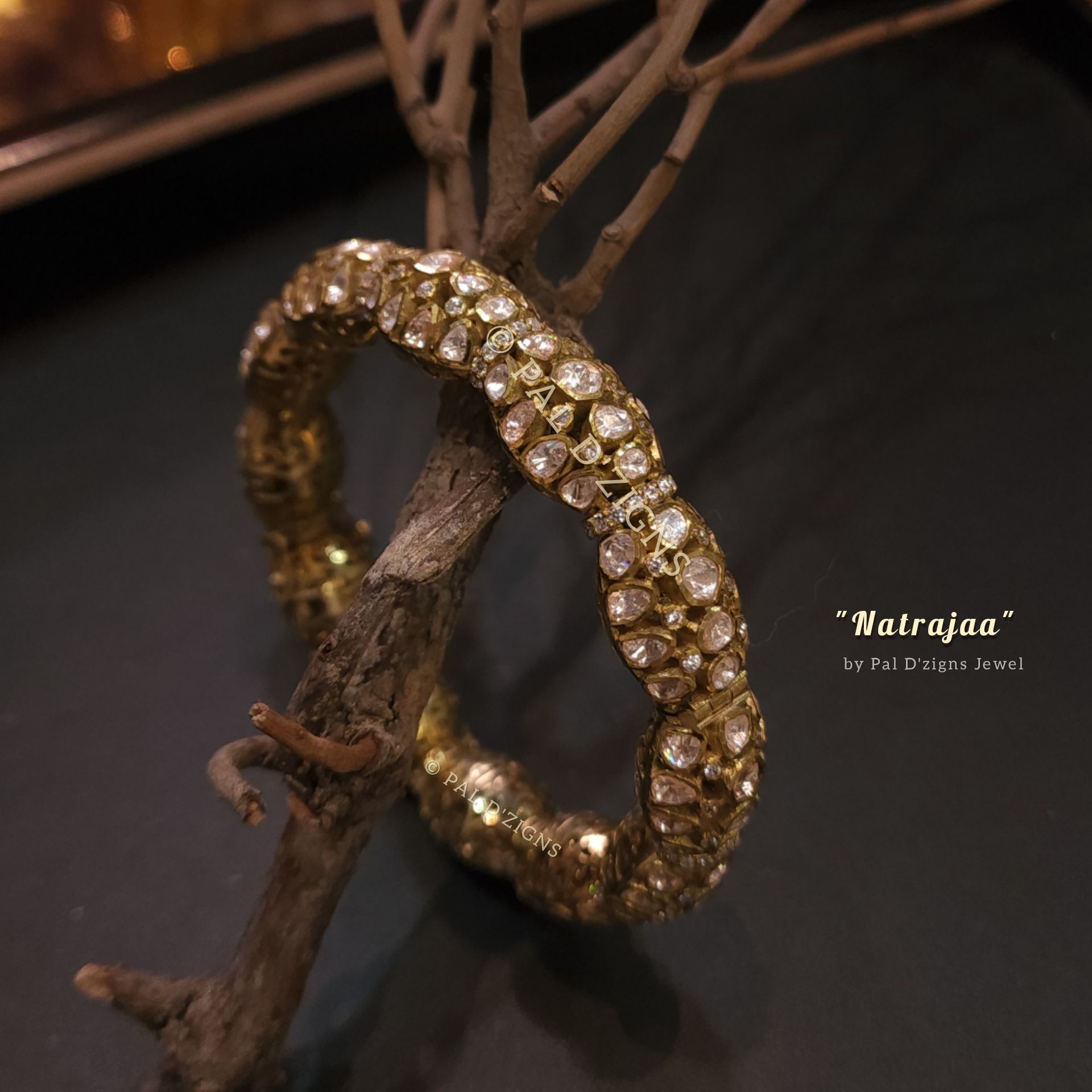 Natrajaa (2-4" Size) Moissanite Polki Bangles (SINGLE)