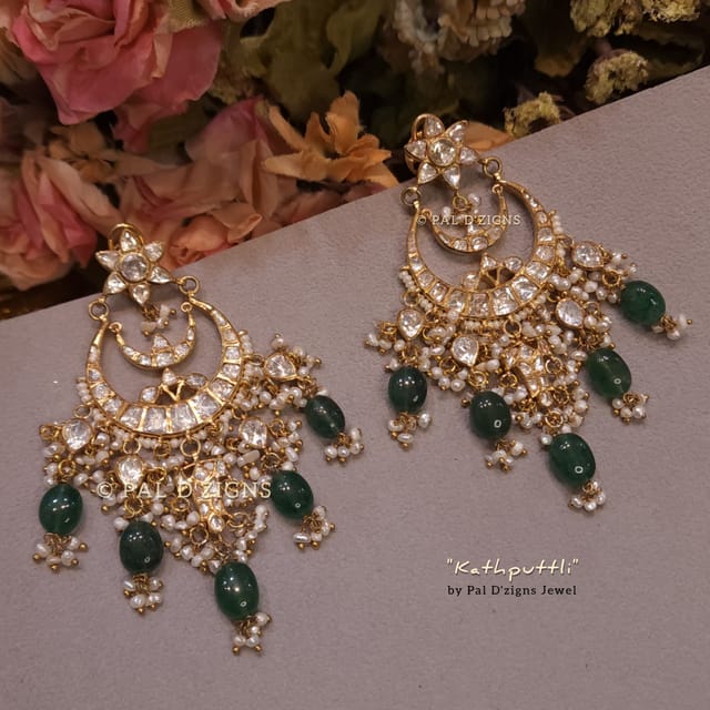 Kathputtli Moissanite Polki Chandbaaliya