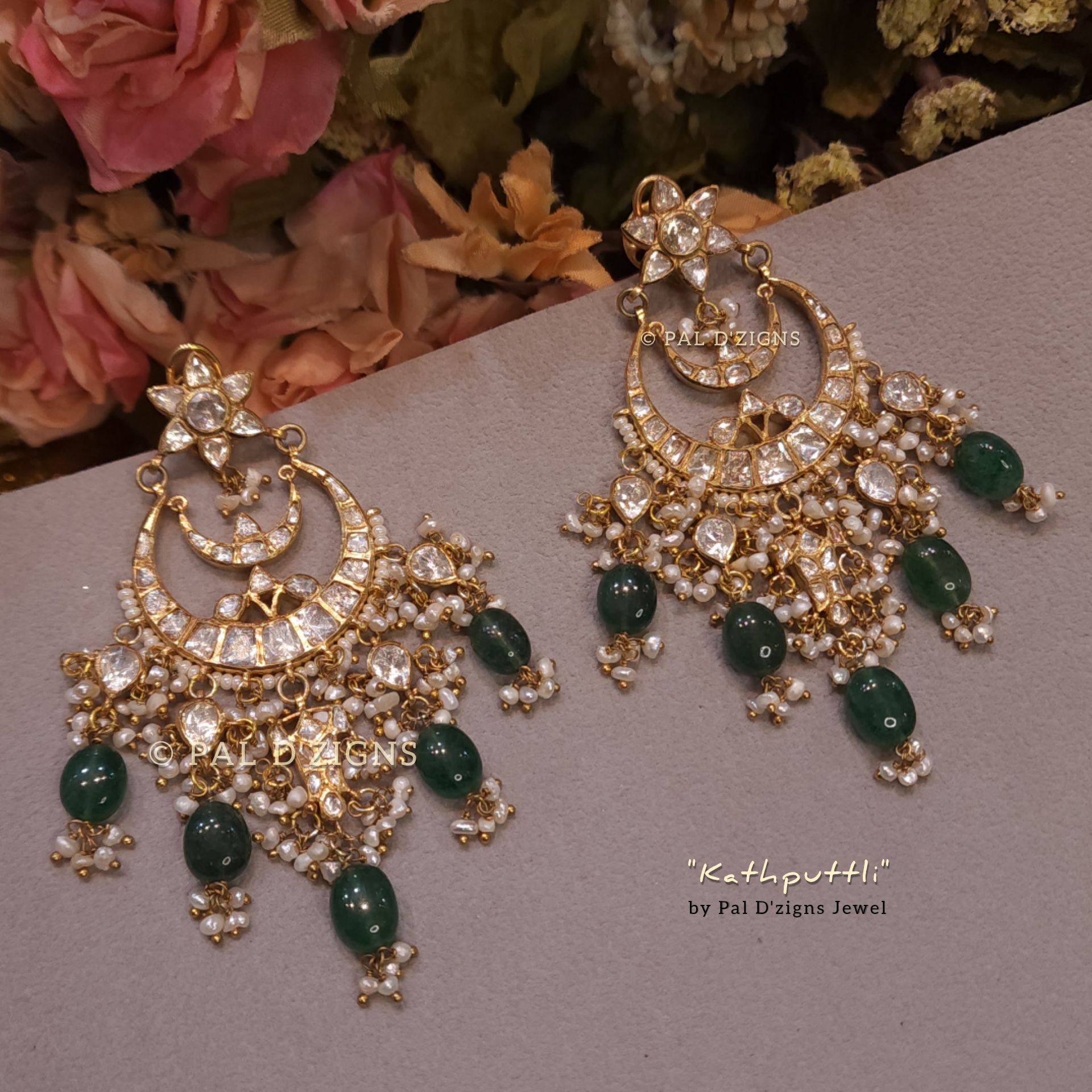 Kathputtli Moissanite Polki Chandbaaliya