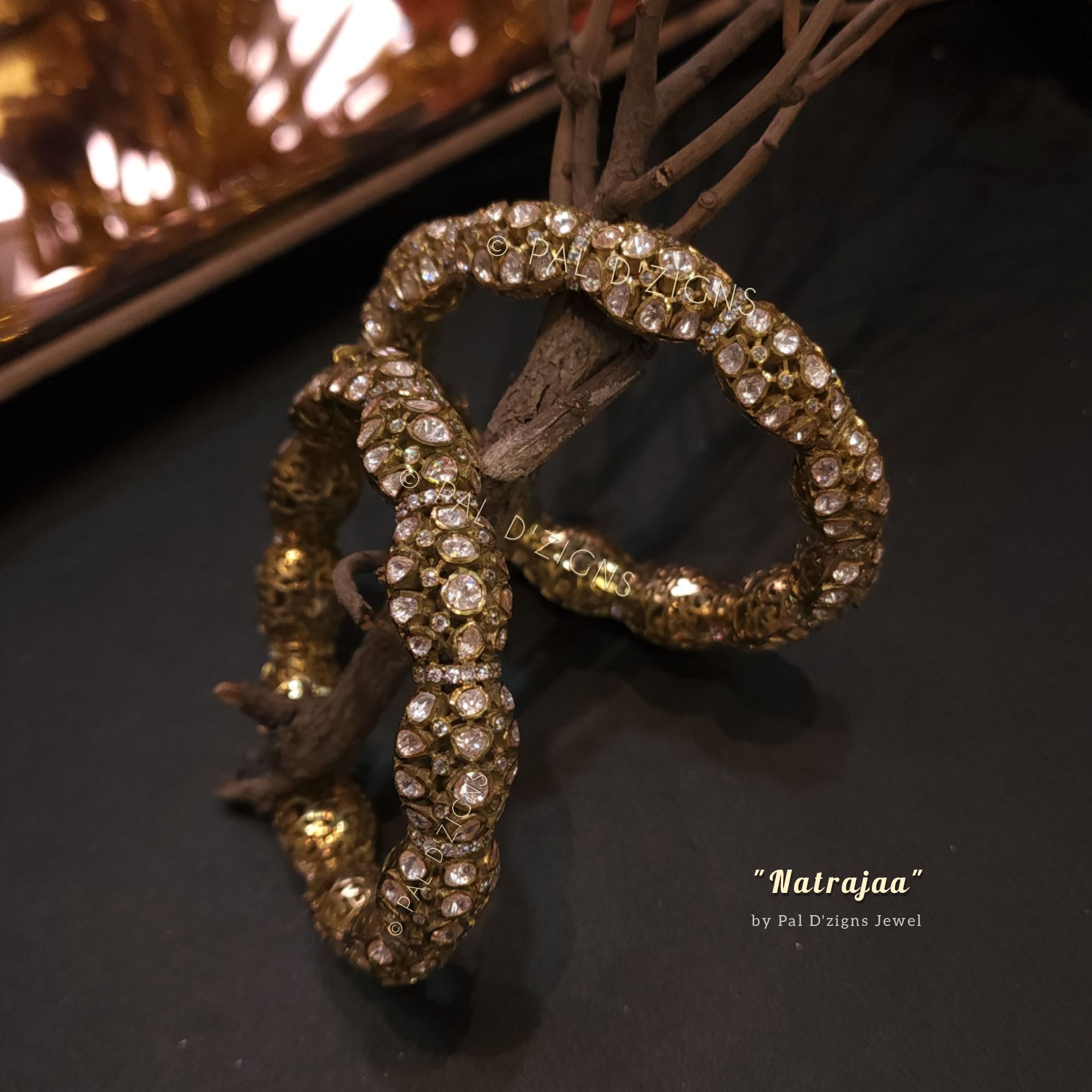 Natrajaa (2-2" Size) Moissanite Polki Bangles (Pair)