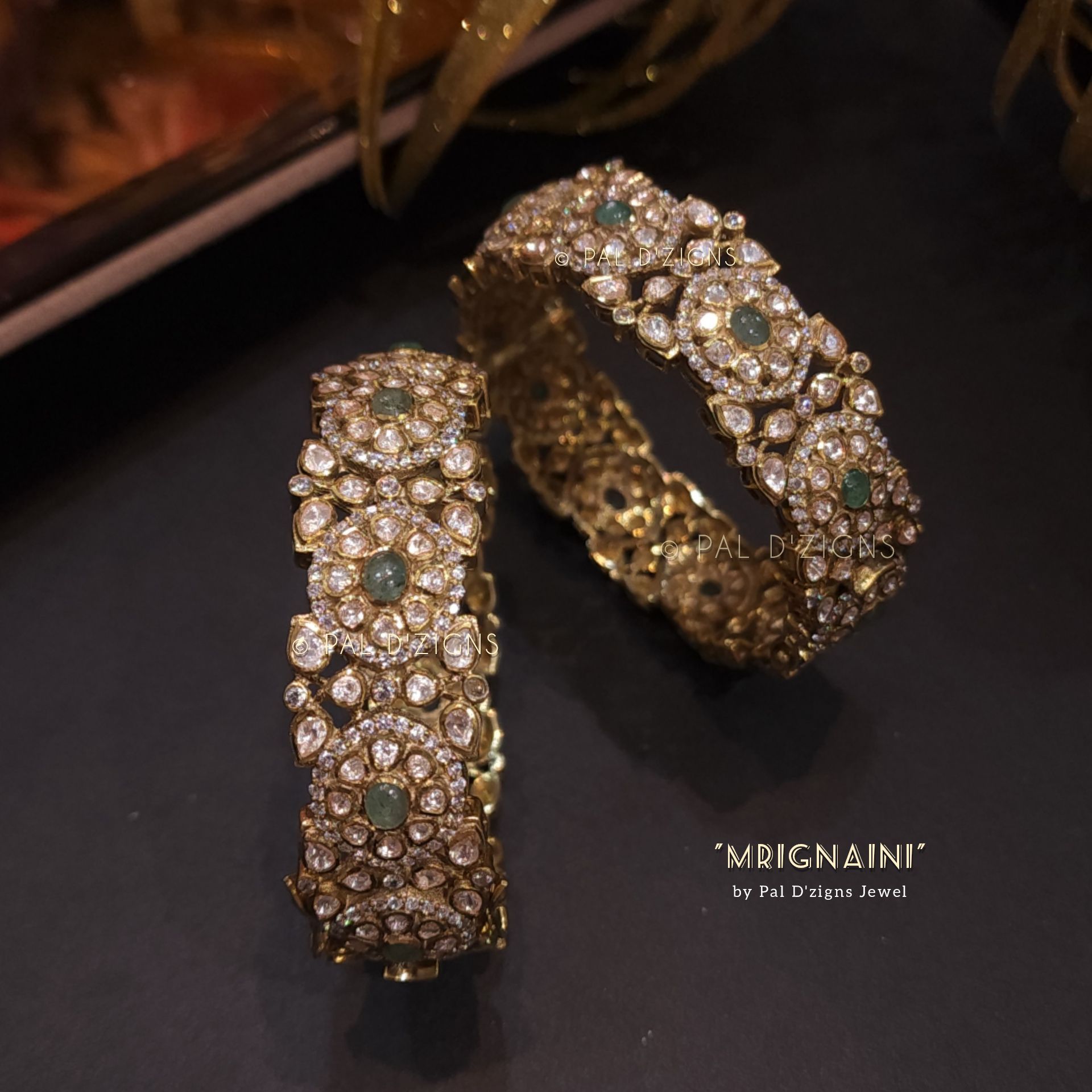 Mrignaini (2-8" Size) Moissanite Polki Bangles (Pair)