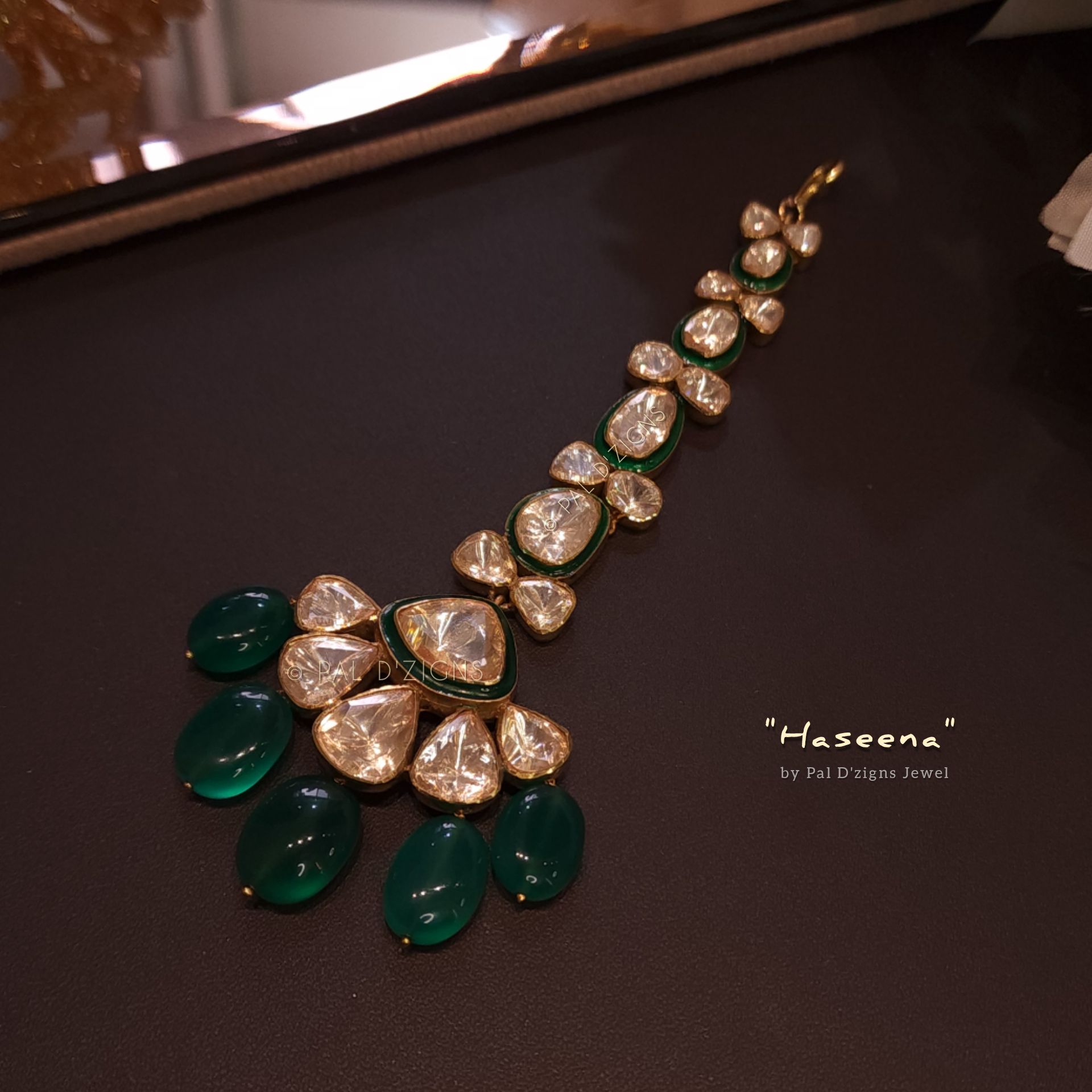 Haseena Moissanite Polki Meena Maangtika