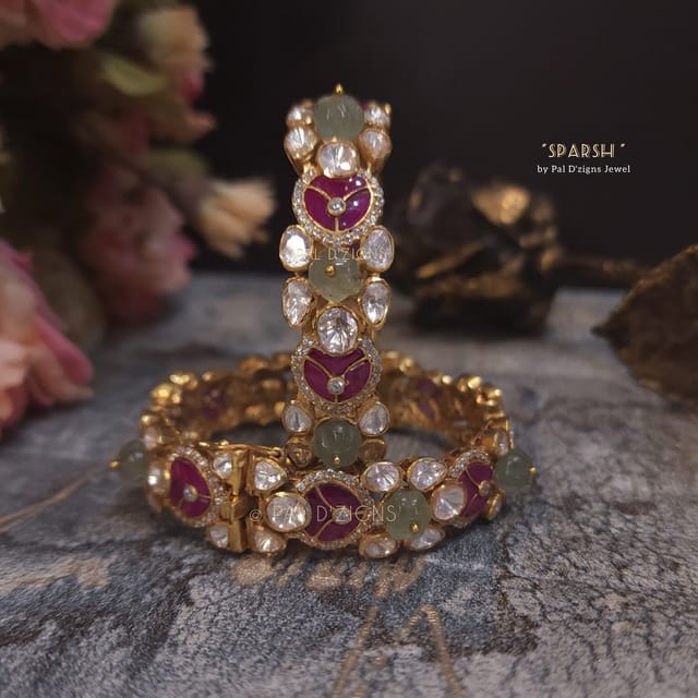 Sparsh (2-4" Size) Moissanite Polki Bangles (Pair)