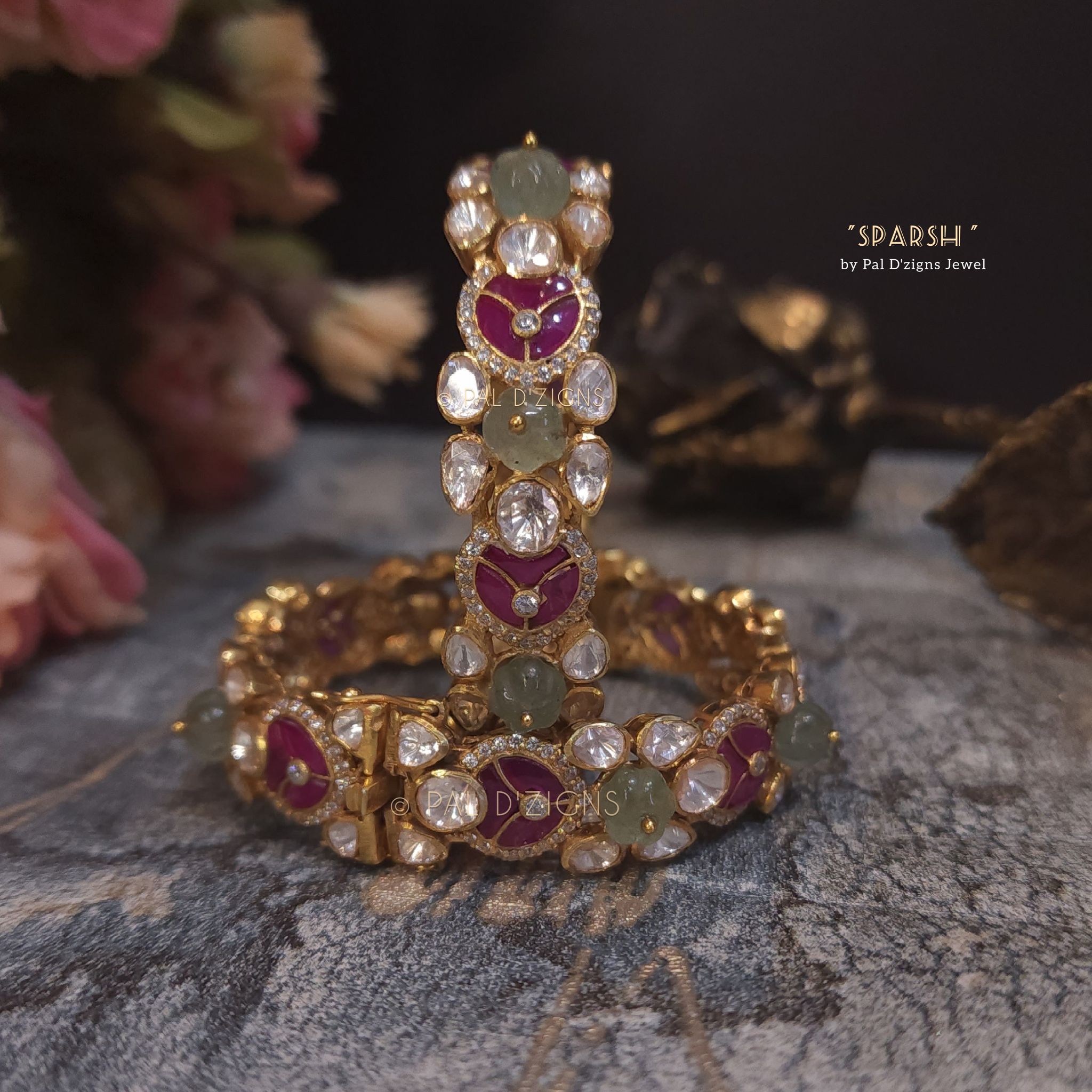 Sparsh (2-4" Size) Moissanite Polki Bangles (Pair)