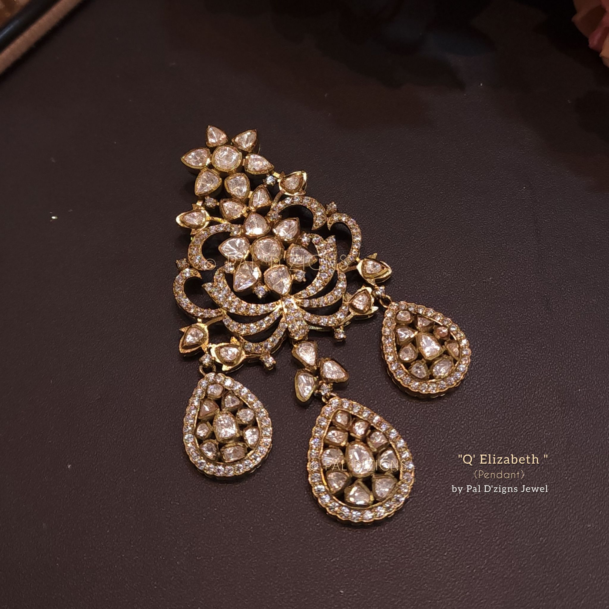 Q' Elizabeth"- Moissanite Polki Pendant