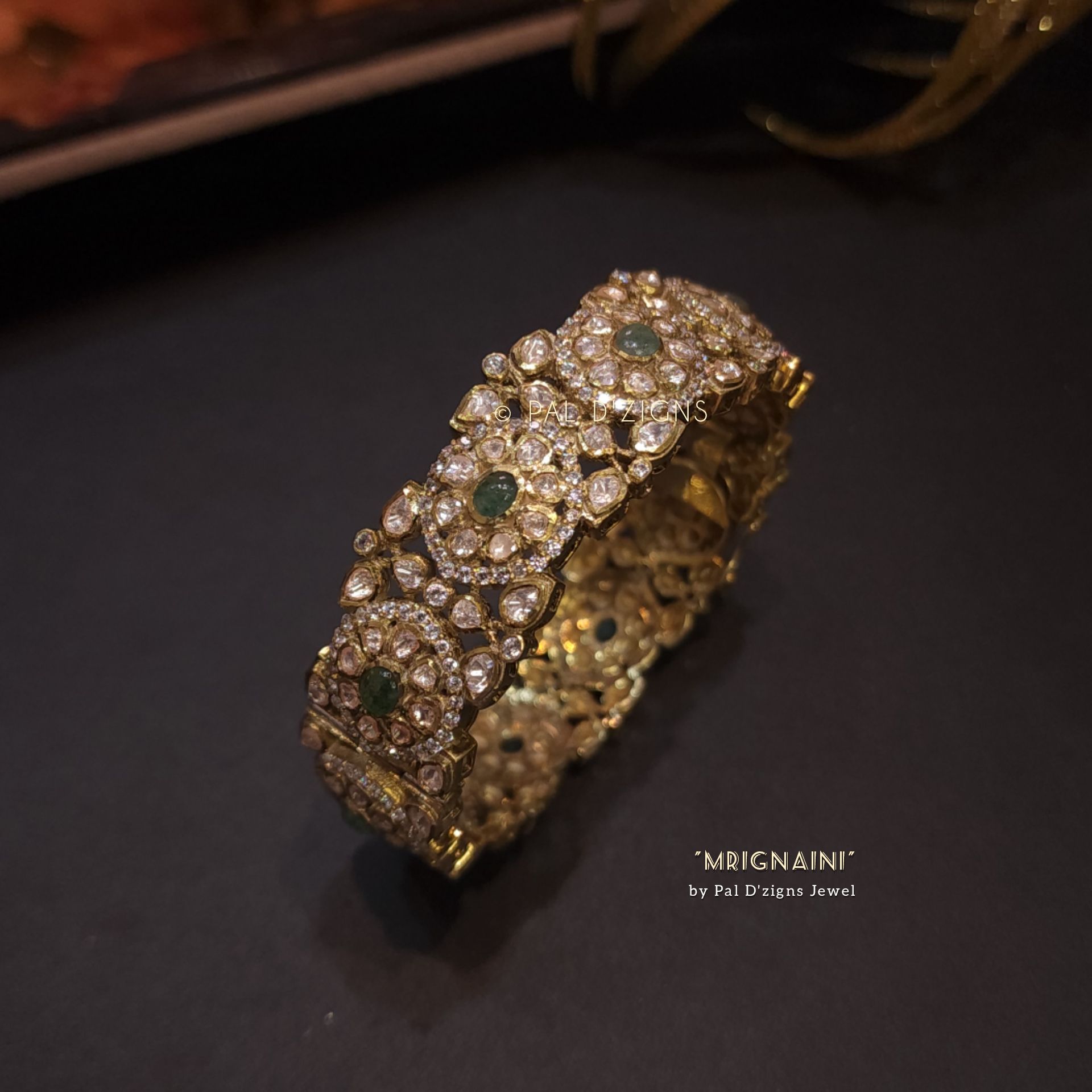 Mrignaini (2-2" Size) Moissanite Polki Bangle (SINGLE)