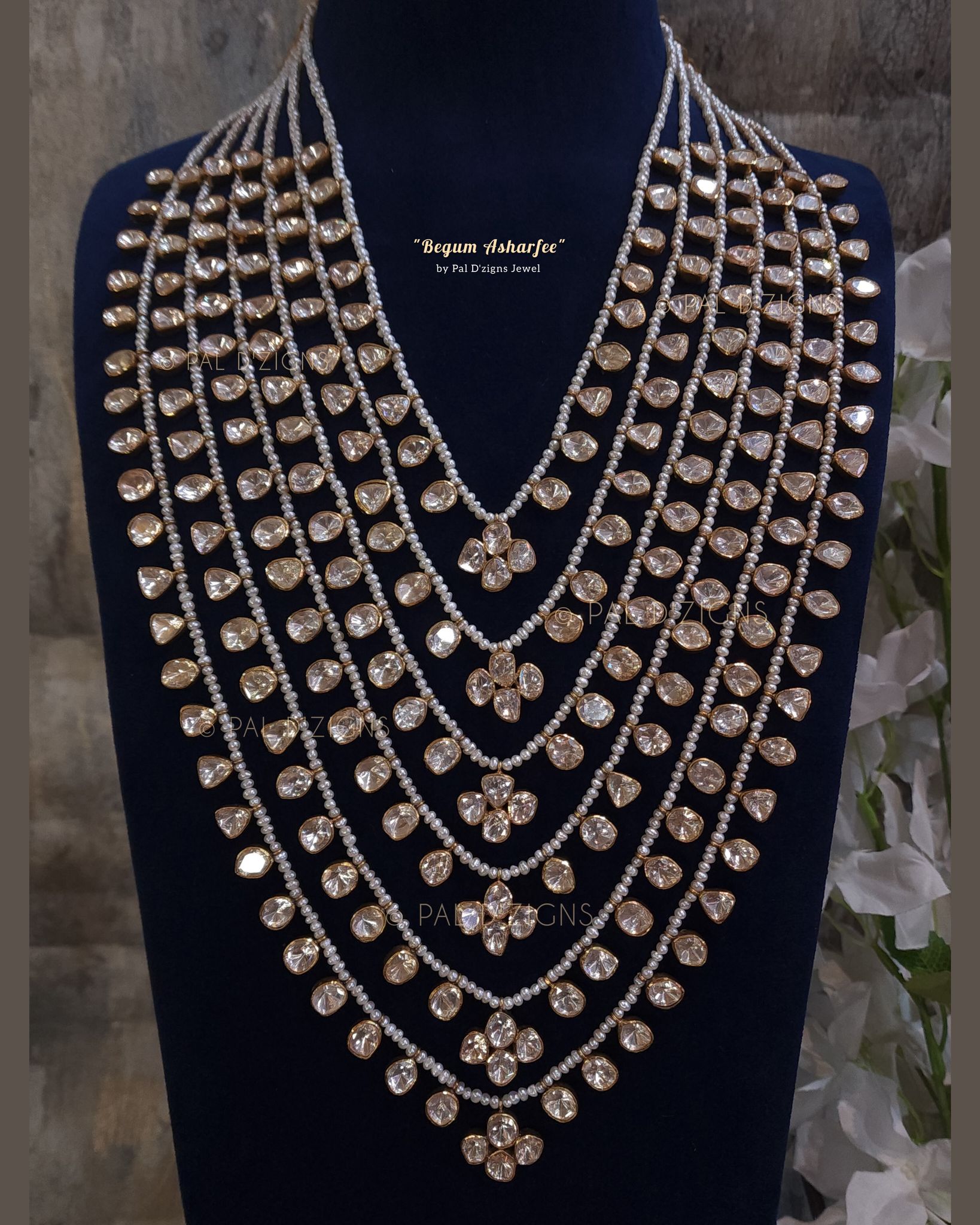 Begum Asharfee - Moissanite Polki 6 layer Necklace