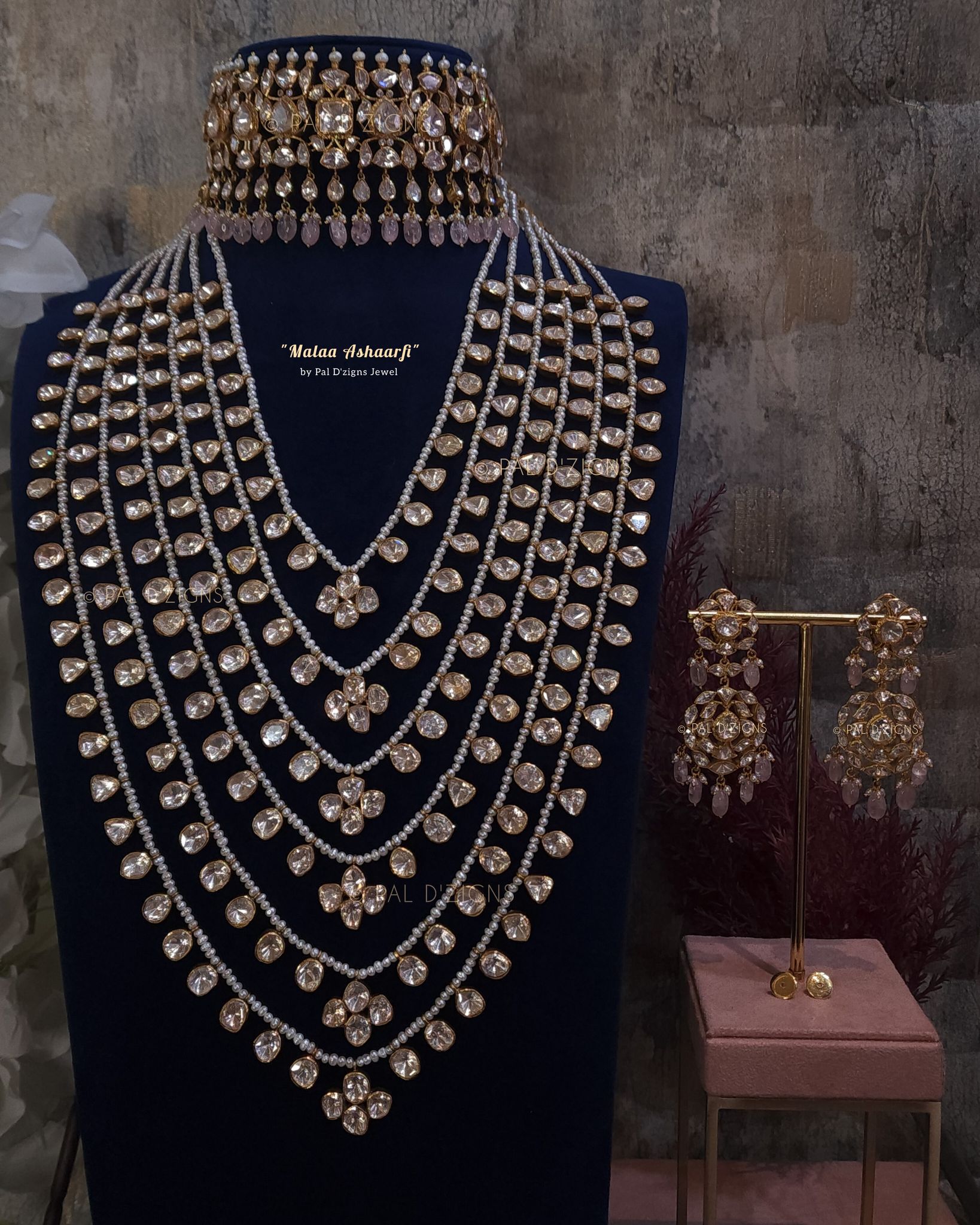 Malaa Ashaarfi - Moissanite Polki Choker Necklace Set
