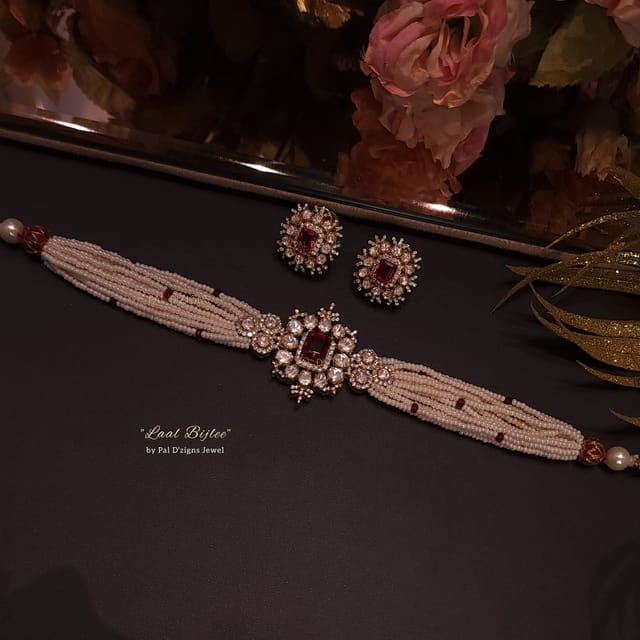 Laal Bijlee Moissanite Polki Choker Set