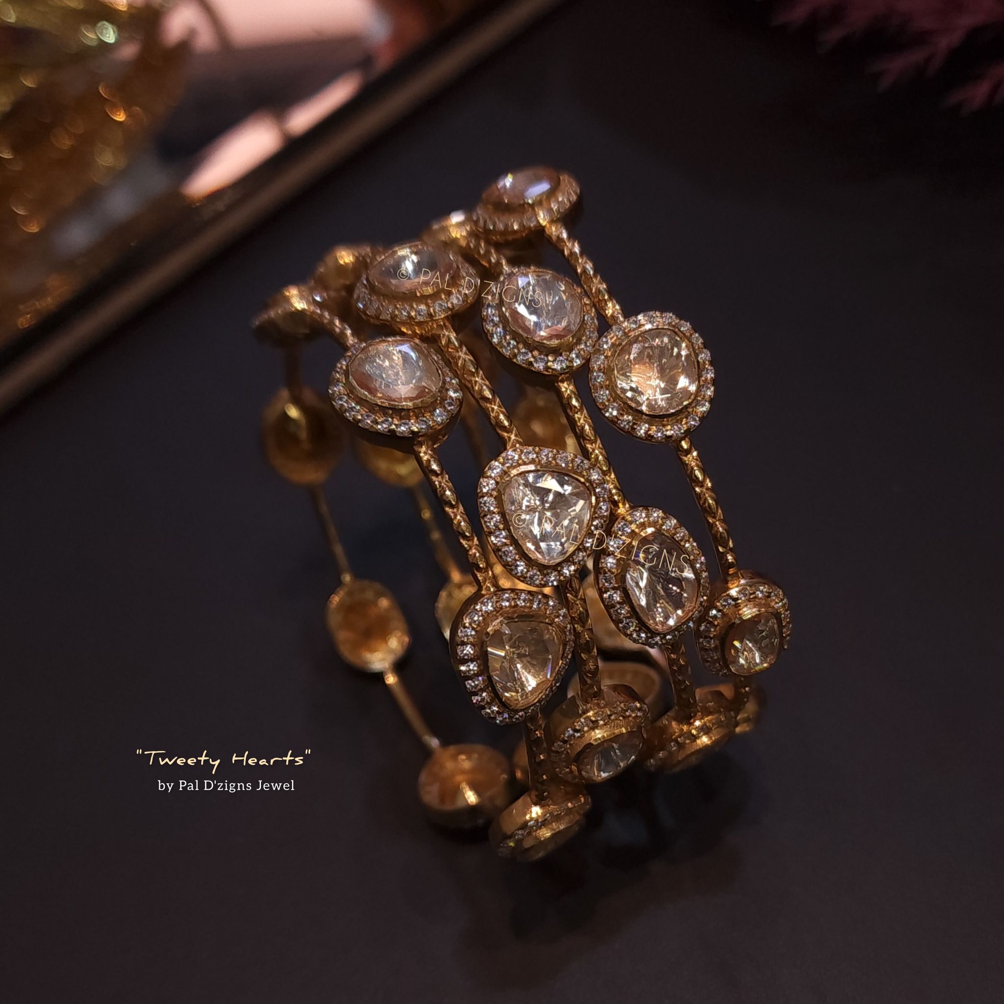 Tweety Hearts (2-4 size) Moissanite Polki Bangles