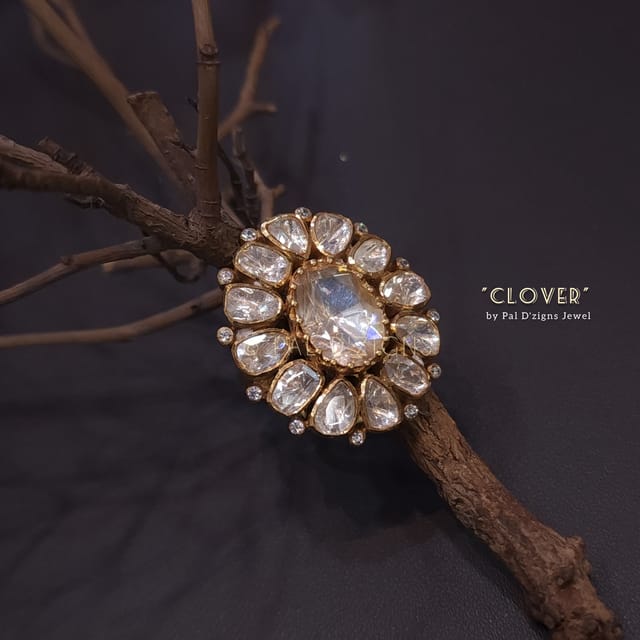 Clover Moissanite Polki Ring
