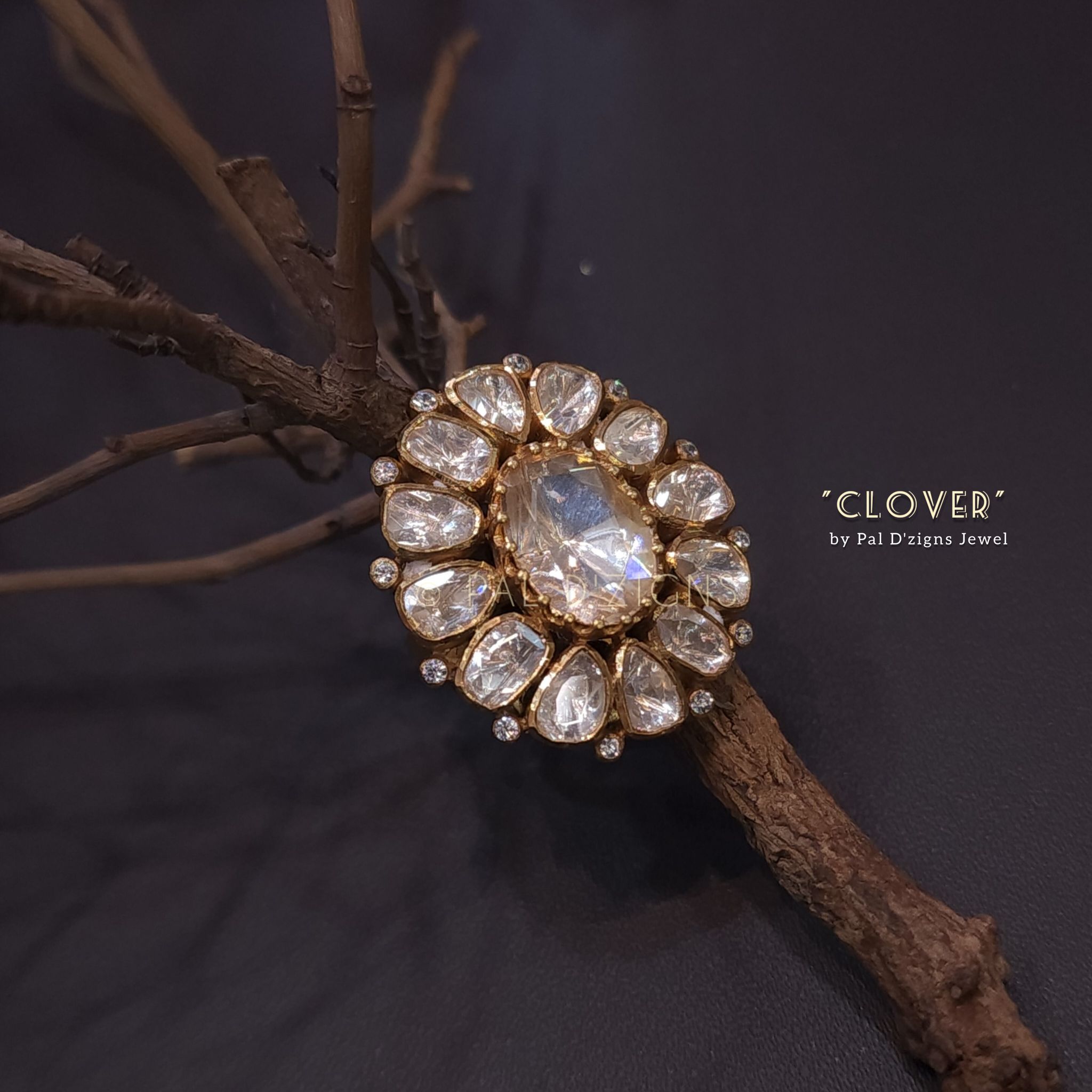Clover Moissanite Polki Ring