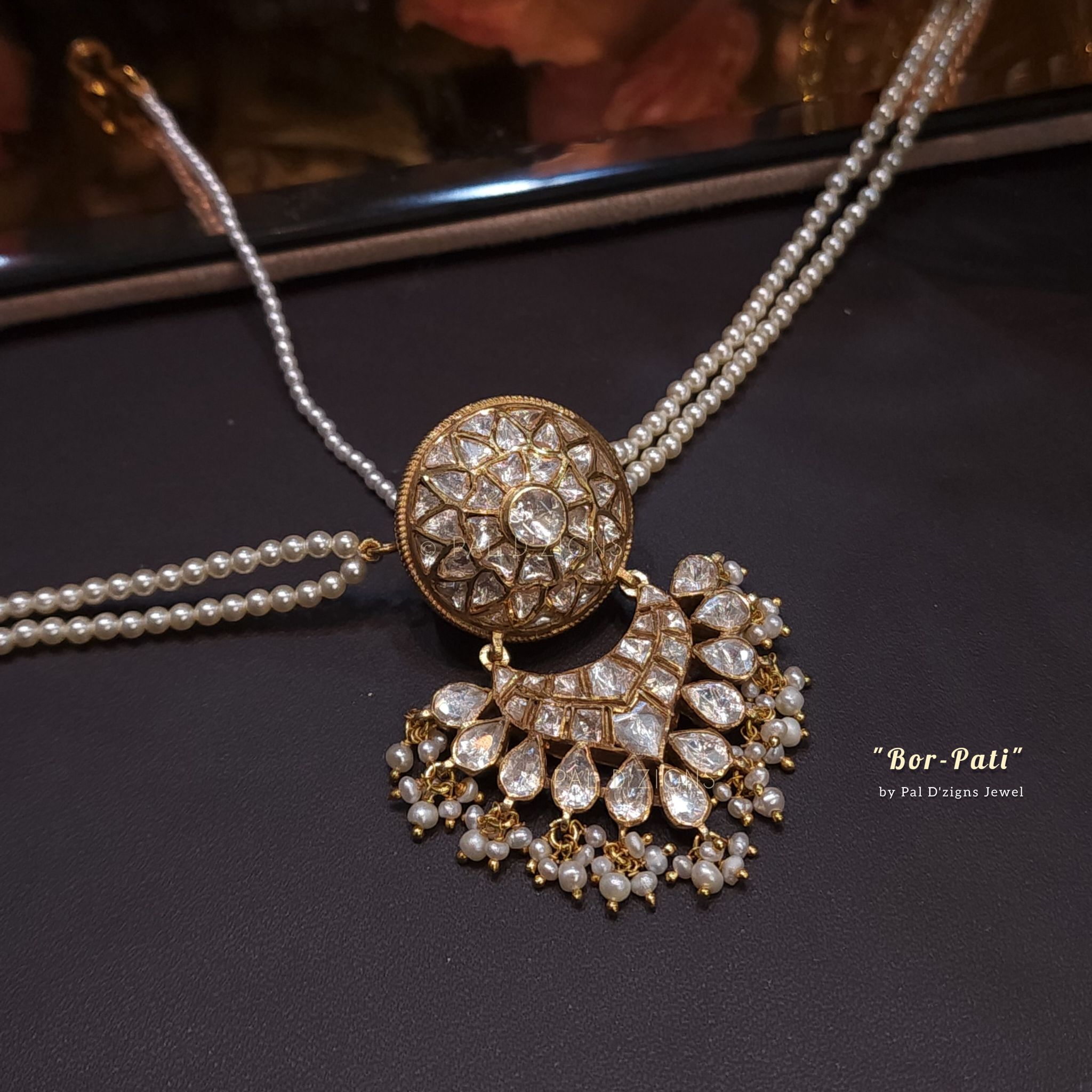 Bor-pati - Moissanite Polki Borla maathapati