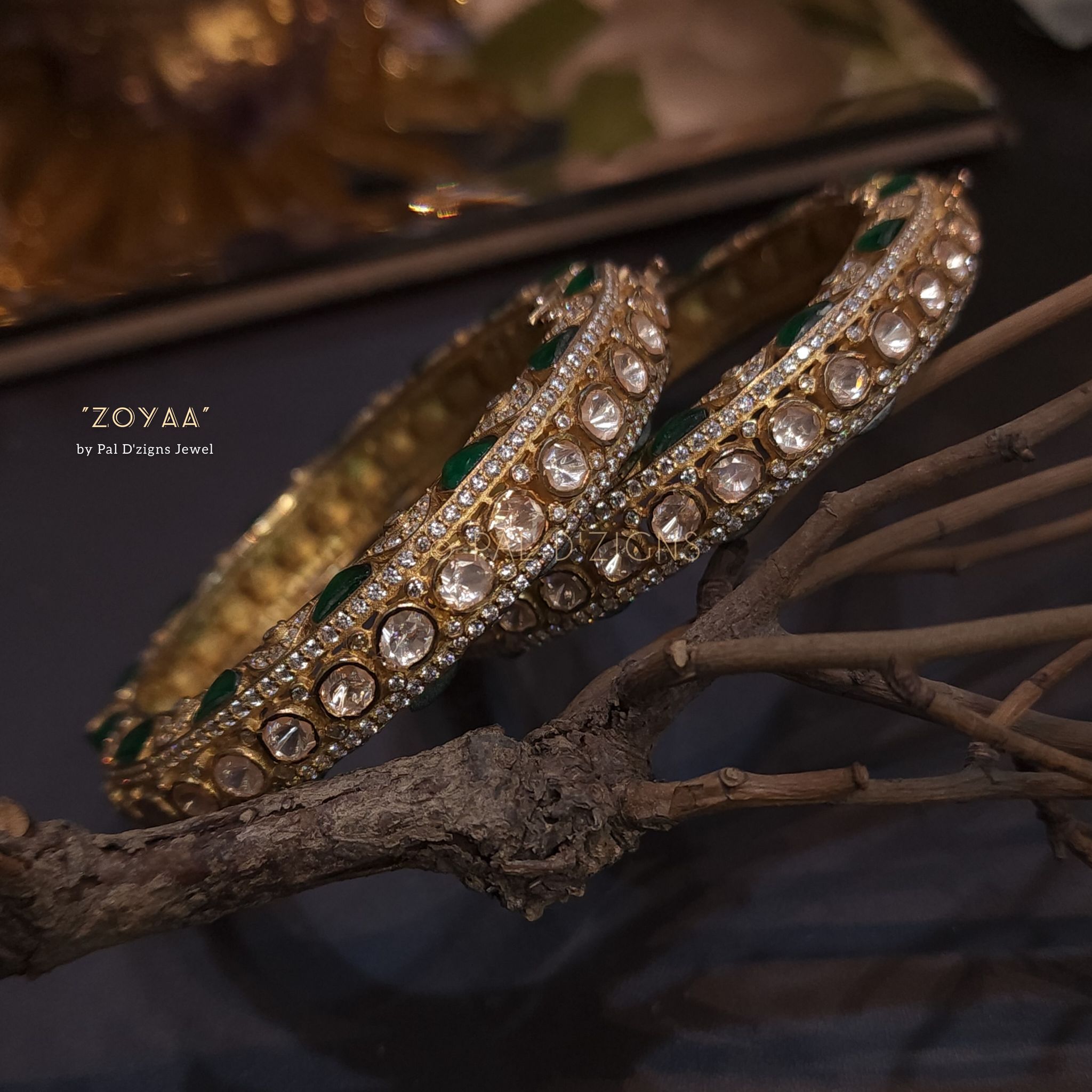 Zoyaa (2-6" Size) Moissanite Polki Bangles (Pair)