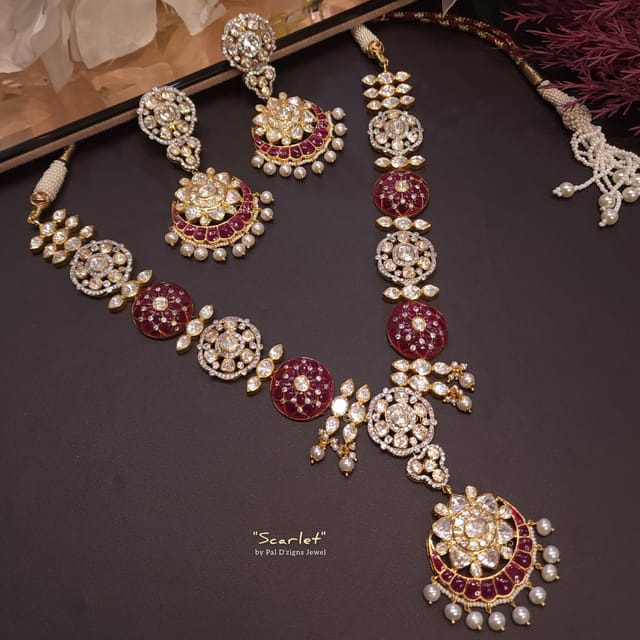 Scarlet Raani Moissanite Polki Necklace Set