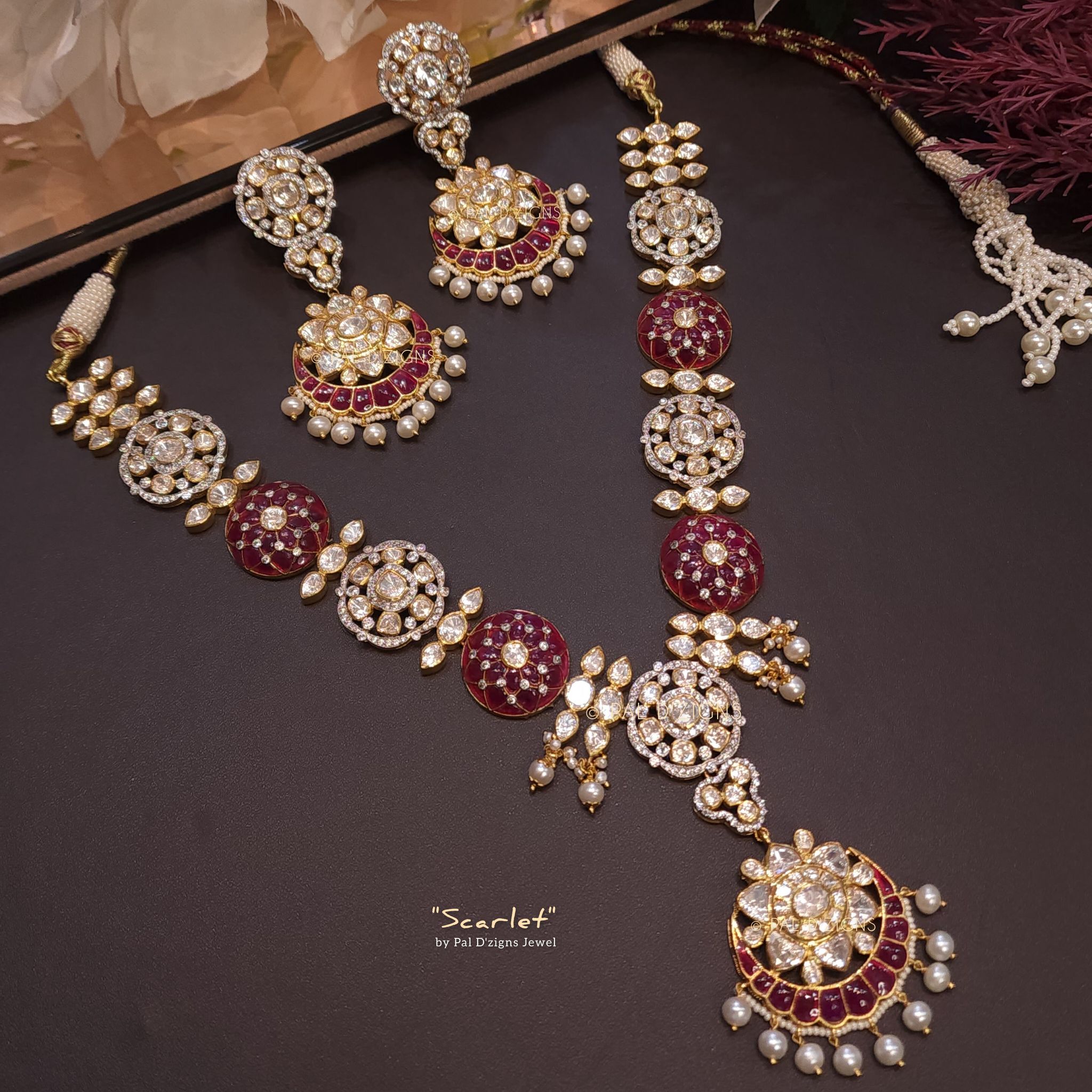 Scarlet Raani Moissanite Polki Necklace Set