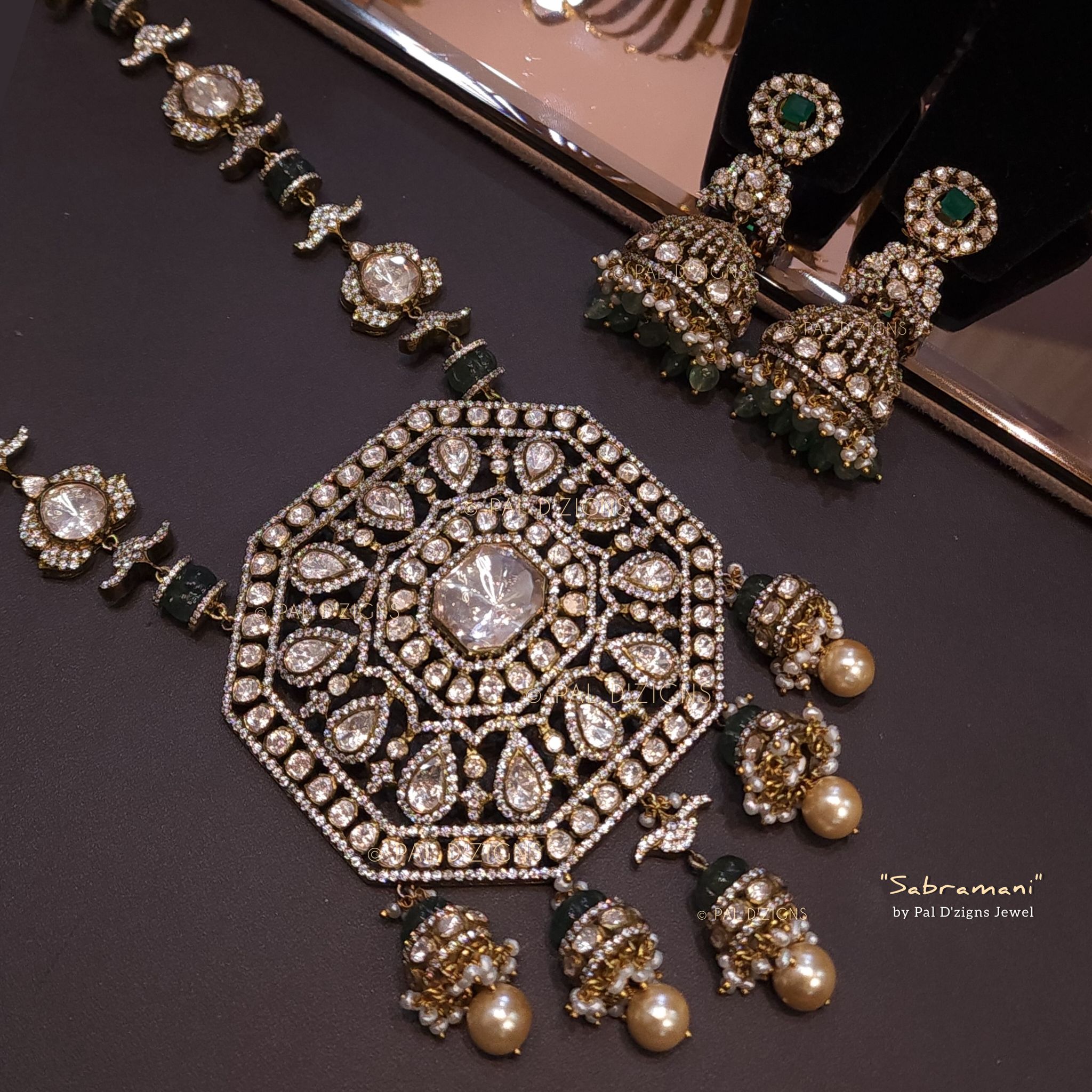 Sabramani Moissanite Polki Pendant Set