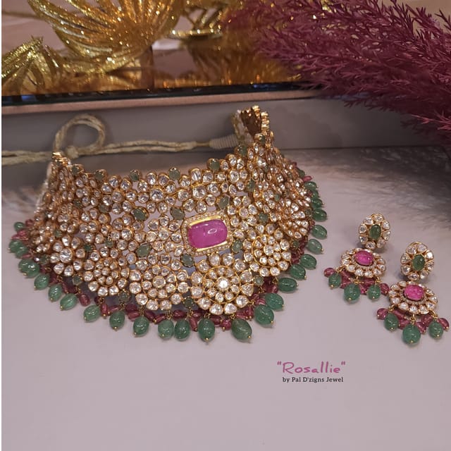 Gul Panna Moissanite Polki Choker Set