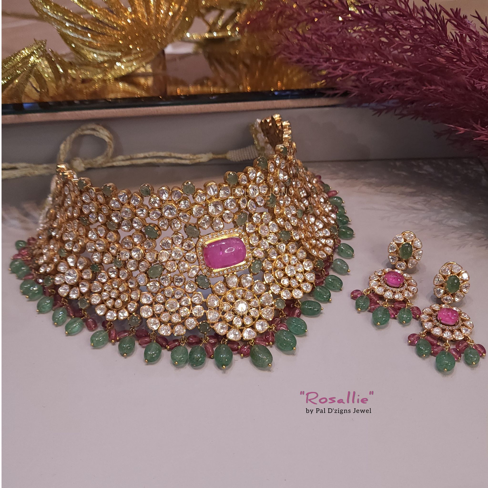 Gul Panna Moissanite Polki Choker Set
