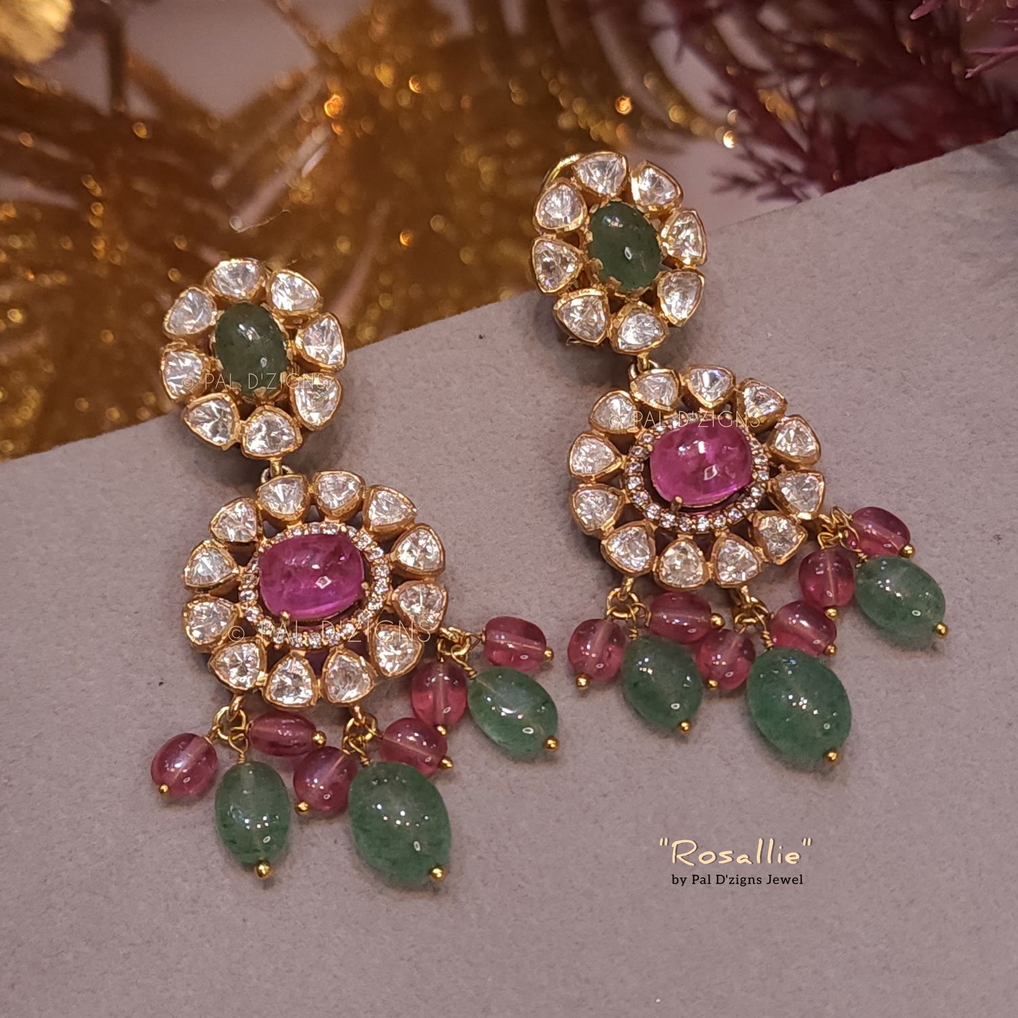 Gul Panna Moissanite Polki Earings