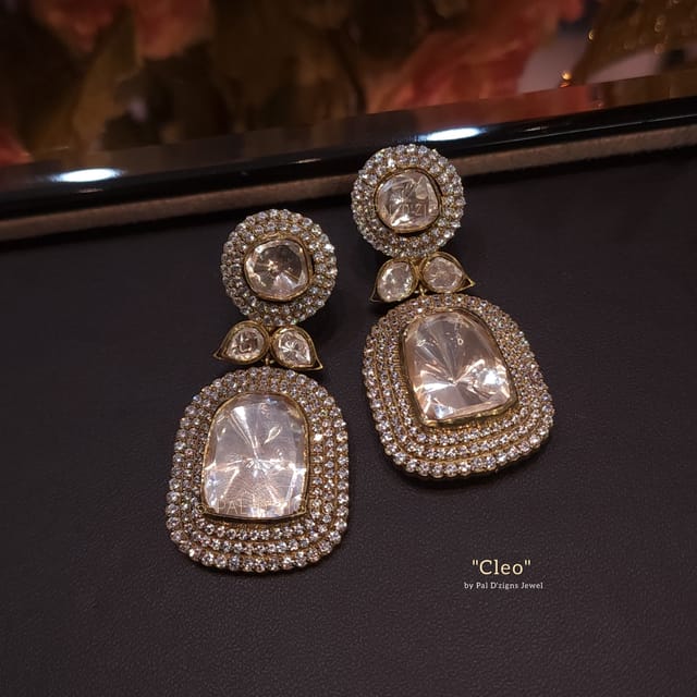 Cleo Moissanite Polki Big Stone Earings